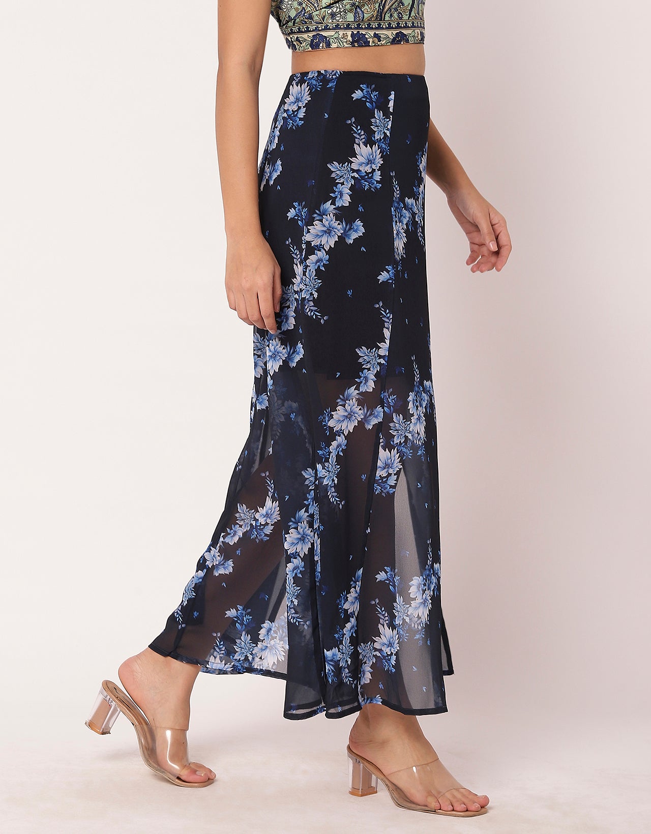 Printed A-Line Skirt With Slit For Women,