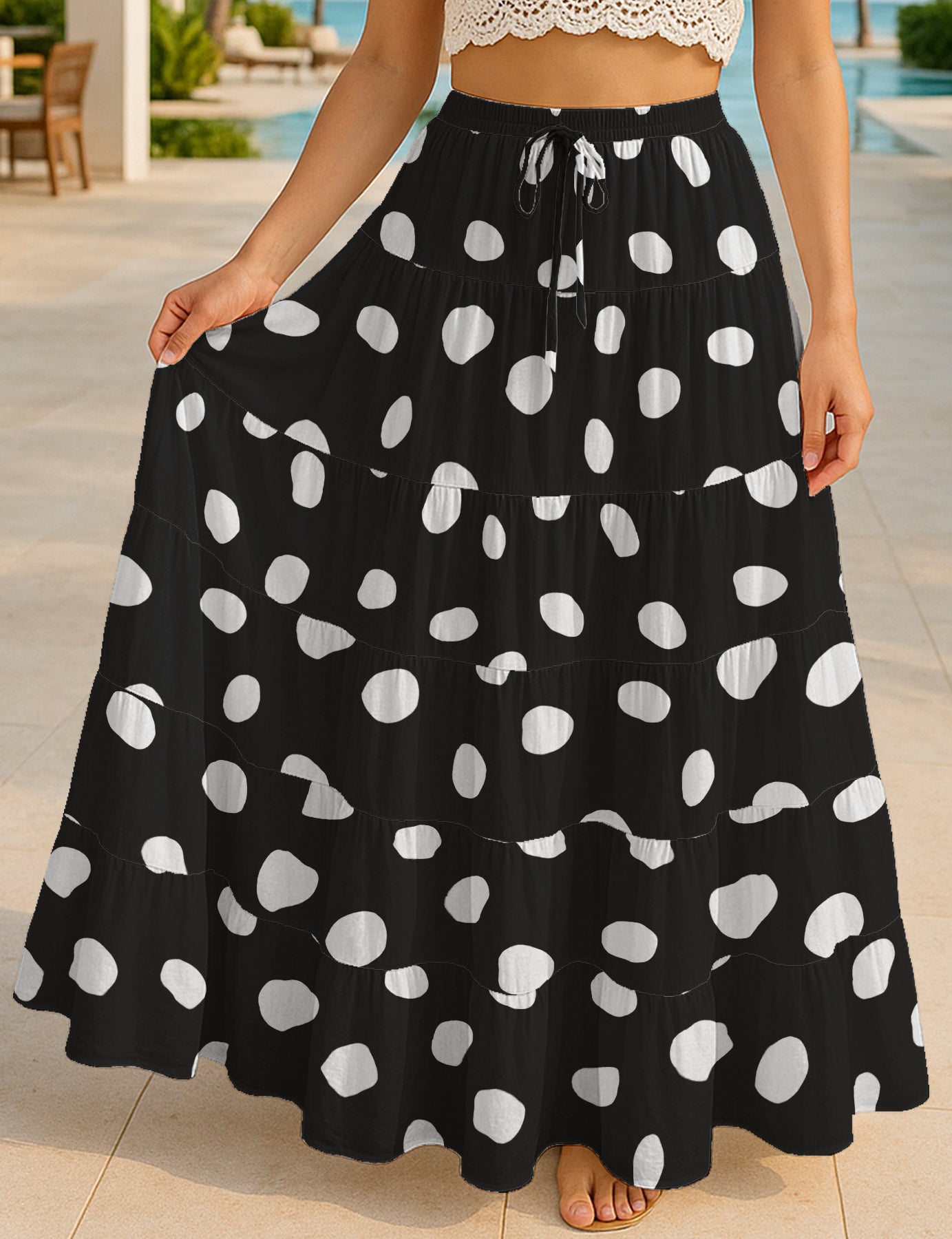 Women's Cotton Resort Skirt with Pockets | Tiered Maxi Summer Skirt