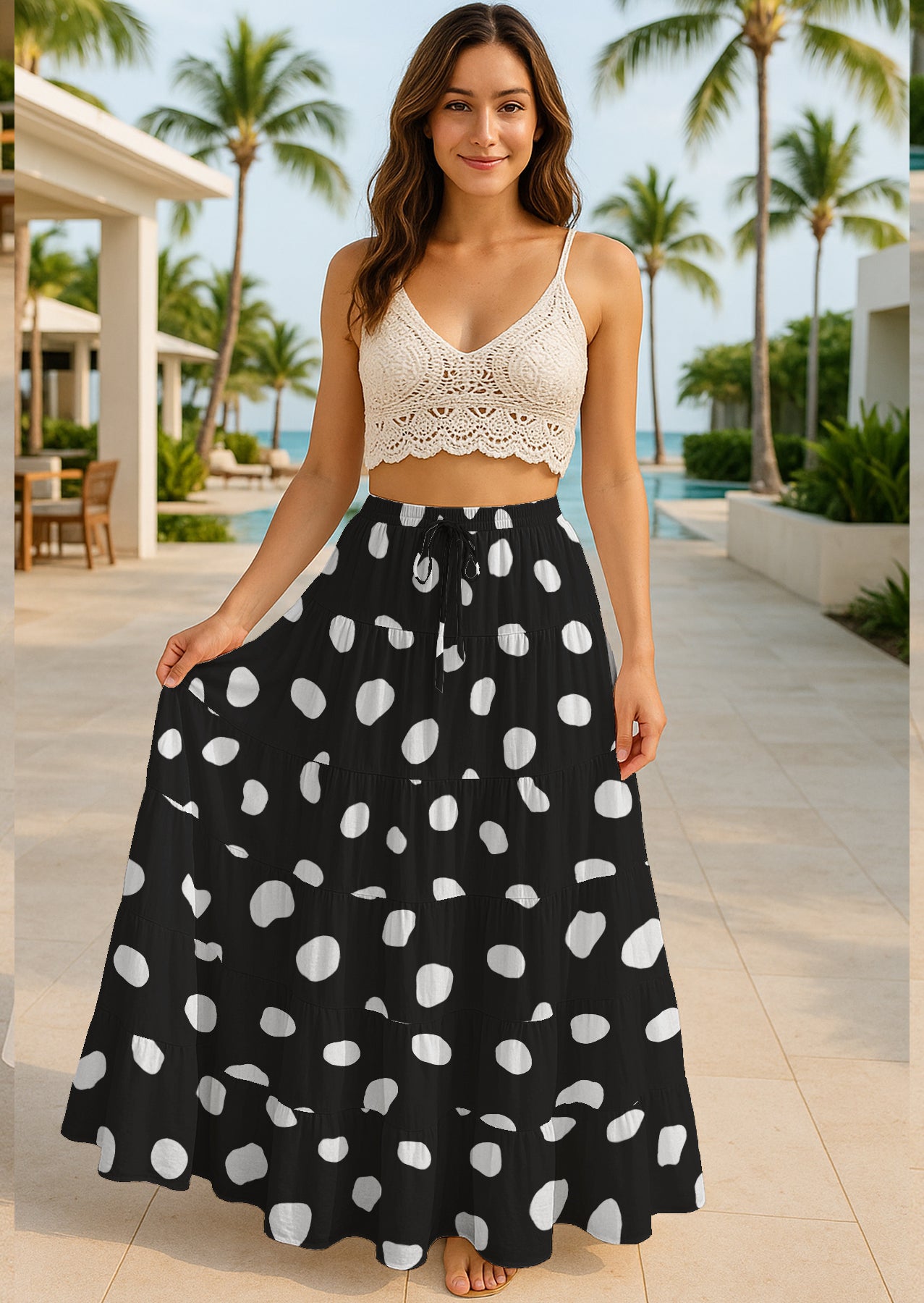 Women's Cotton Resort Skirt with Pockets | Tiered Maxi Summer Skirt