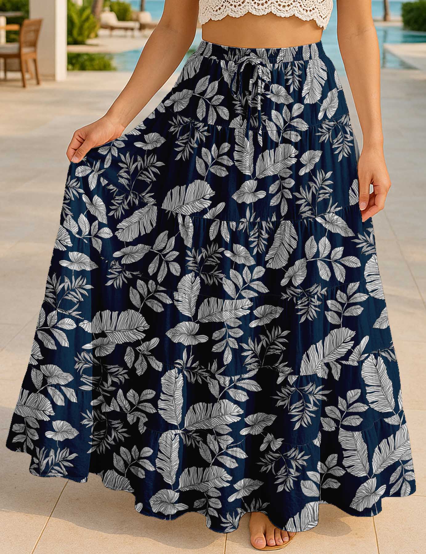 Women's Cotton  Tiered Maxi Summer Skirt | 40-Inch Vacation Wear
