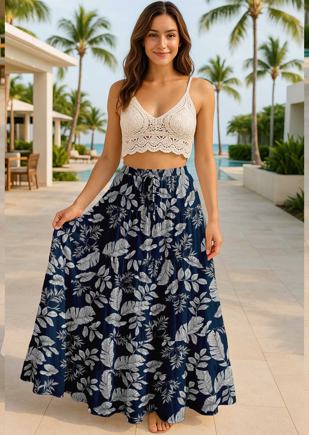 Women's Cotton  Tiered Maxi Summer Skirt | 40-Inch Vacation Wear