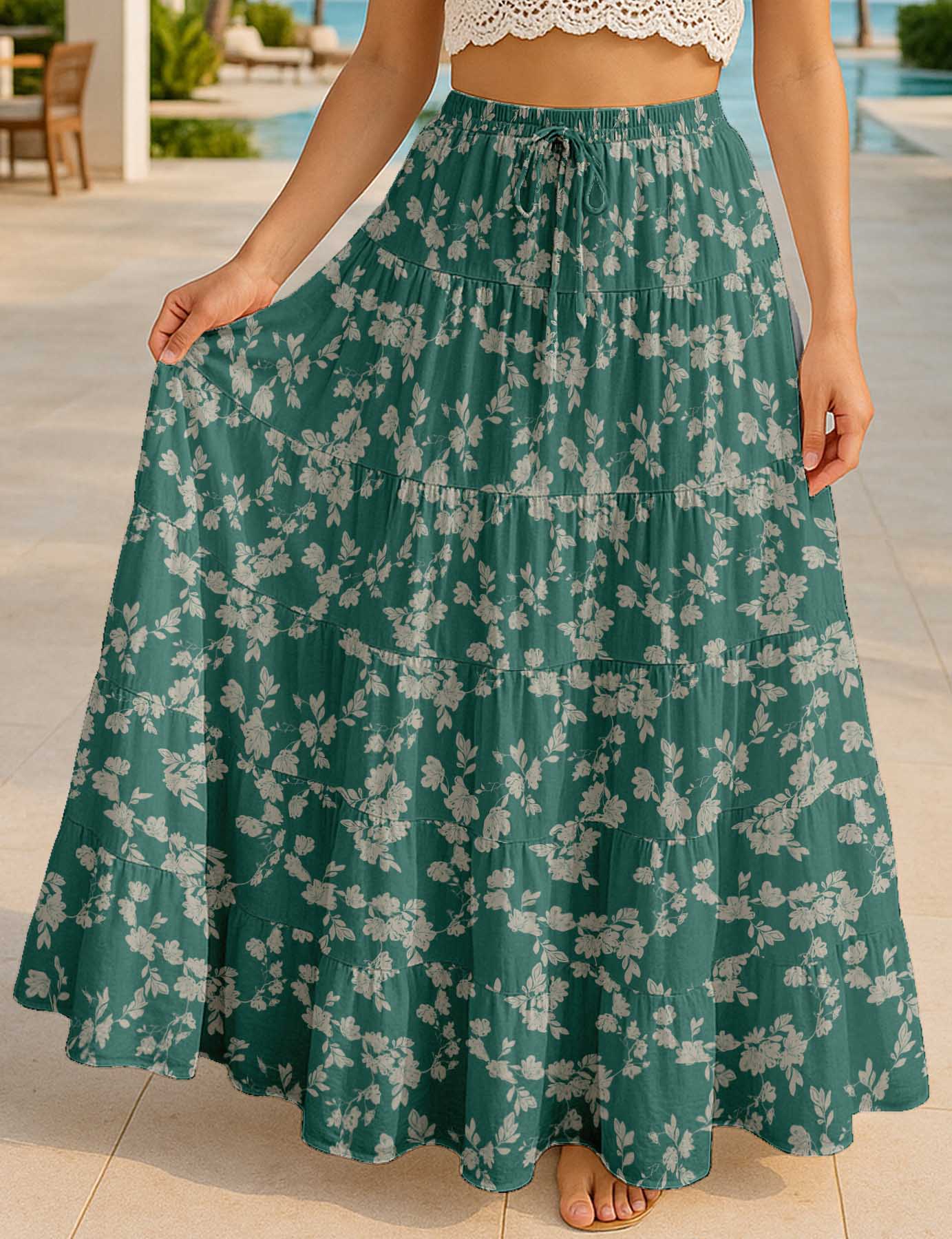 Women's Cotton  Tiered Maxi Summer Skirt | 40-Inch Vacation Wear