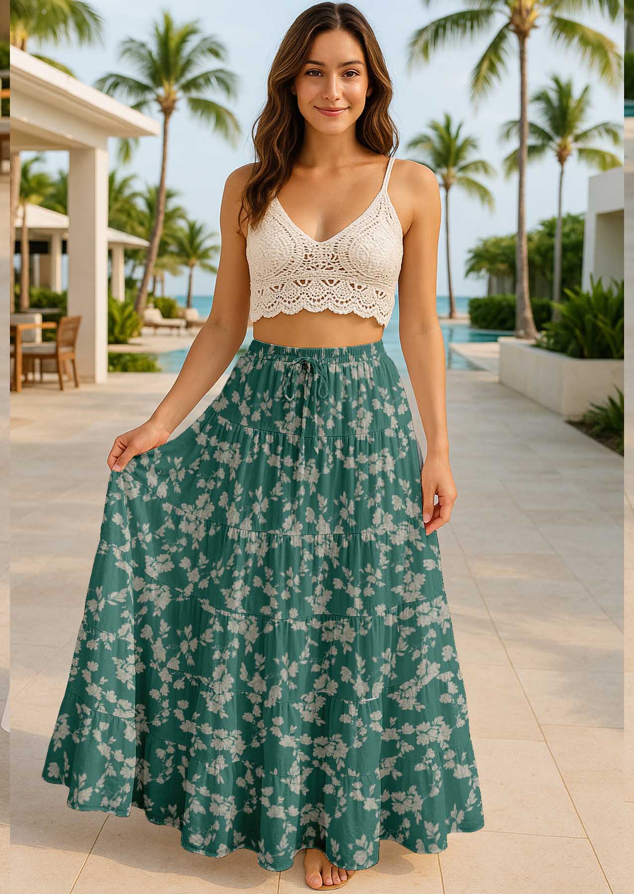Women's Cotton  Tiered Maxi Summer Skirt | 40-Inch Vacation Wear