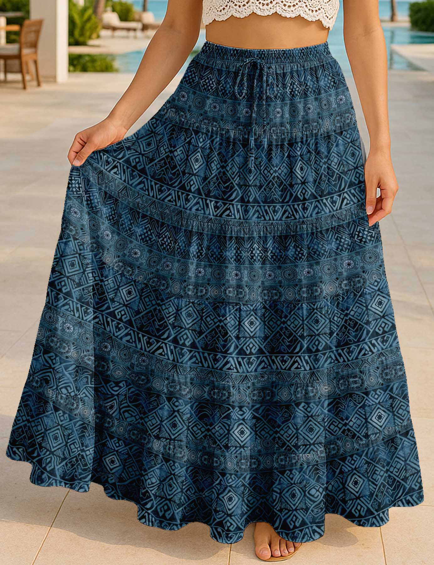 Women's Cotton  Tiered Maxi Summer Skirt | 40-Inch Vacation Wear