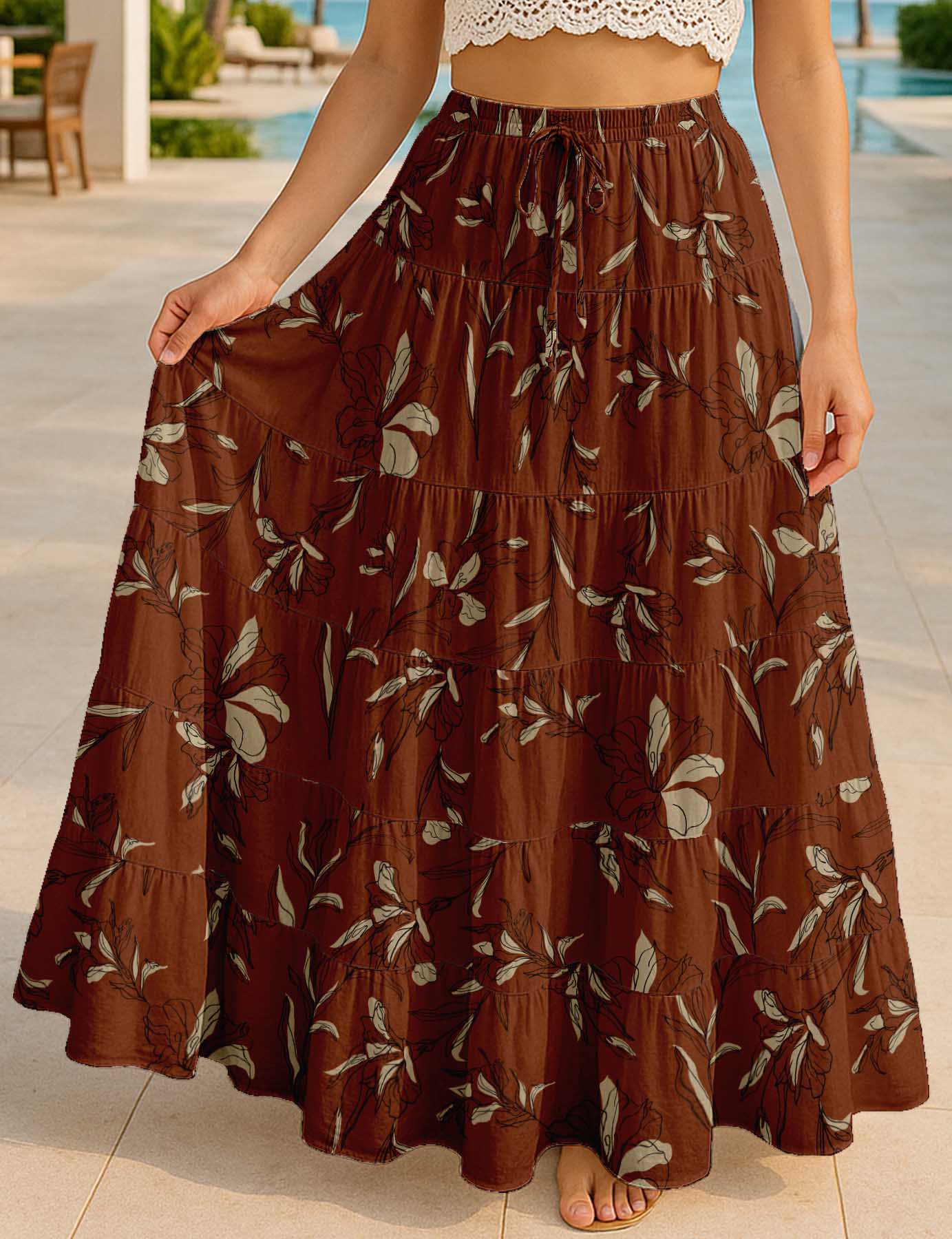 Women's Cotton  Tiered Maxi Summer Skirt | 40-Inch Vacation Wear