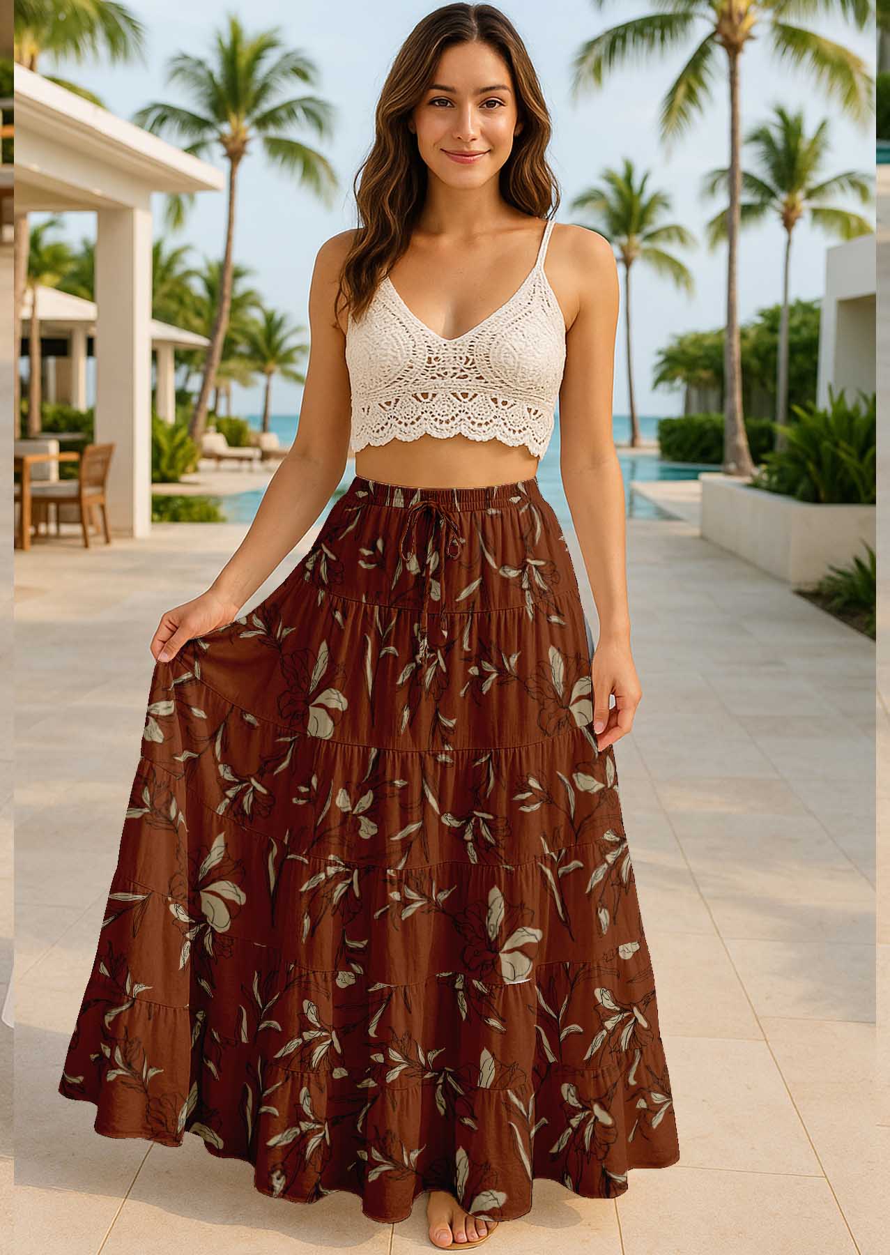 Women's Cotton  Tiered Maxi Summer Skirt | 40-Inch Vacation Wear