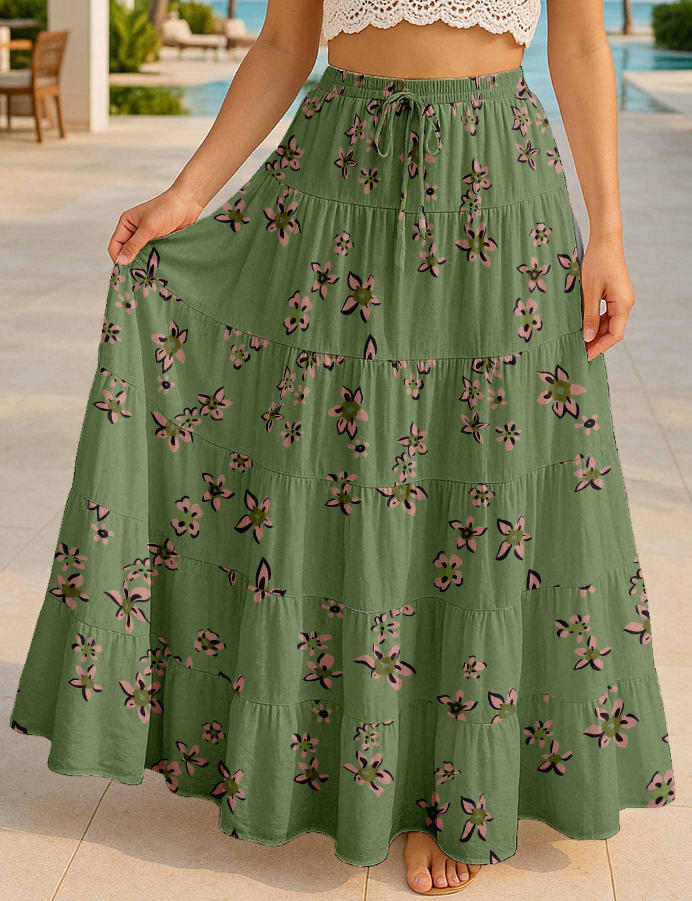 Women's Cotton  Tiered Maxi Summer Skirt | 40-Inch Vacation Wear