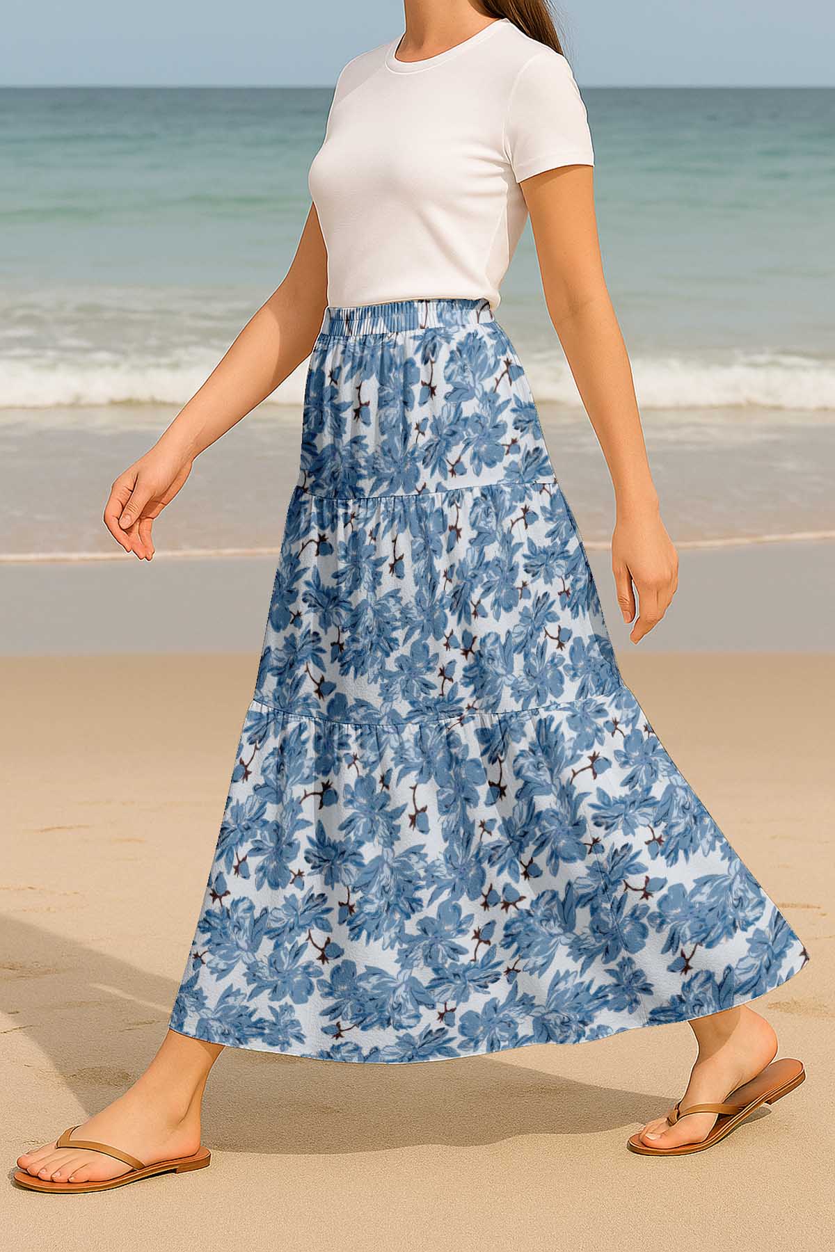 Women's Rayon Maxi Skirt with Pockets | Flowy Tiered Boho Skirt