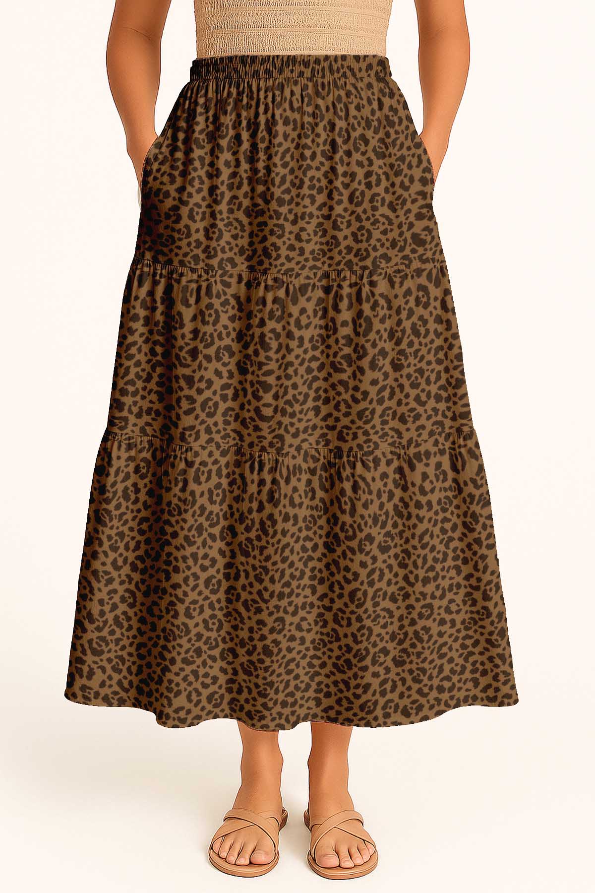 Women's Rayon Maxi Skirt with Pockets | Flowy Tiered Boho Skirt