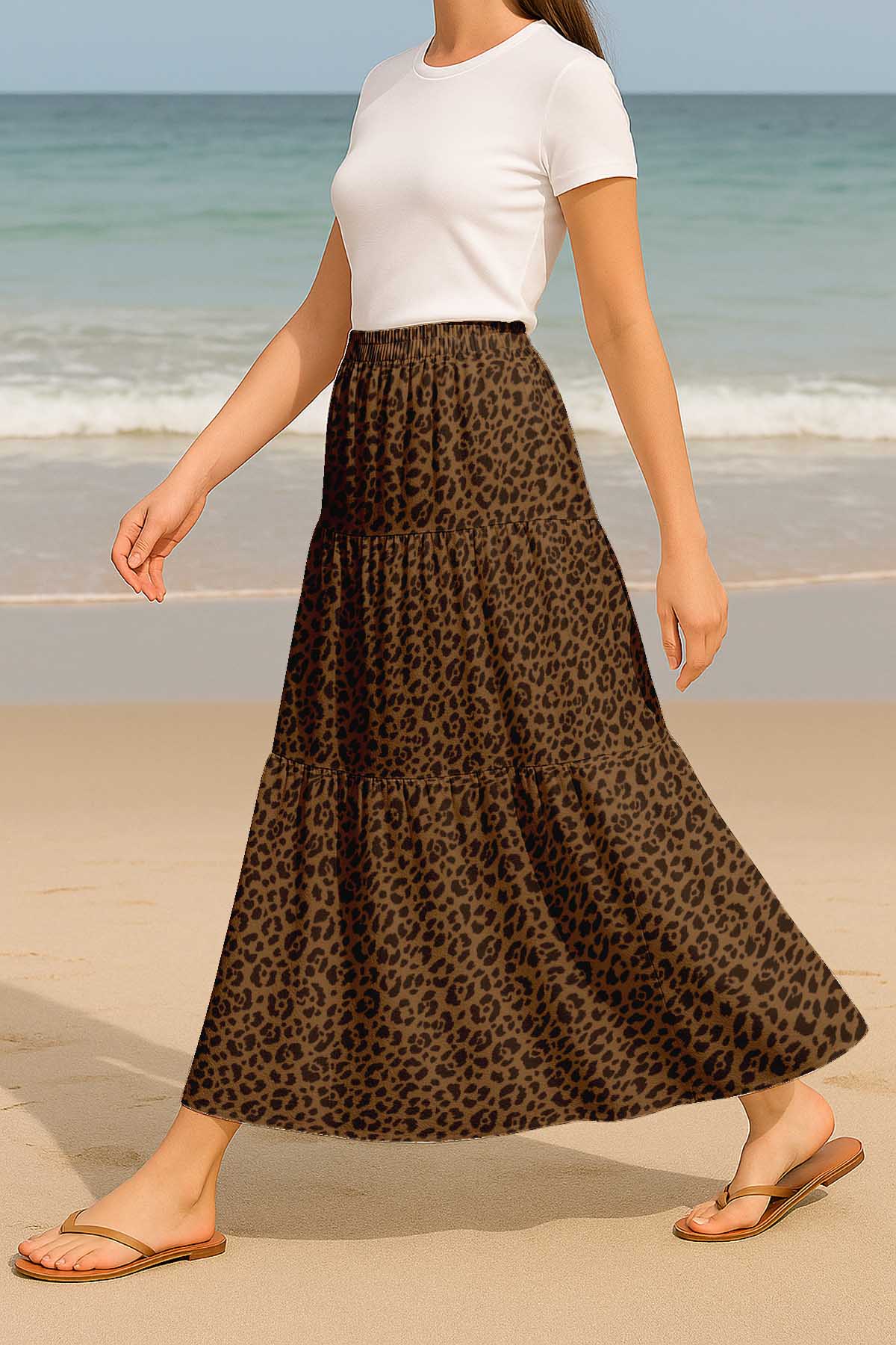 Women's Rayon Maxi Skirt with Pockets | Flowy Tiered Boho Skirt