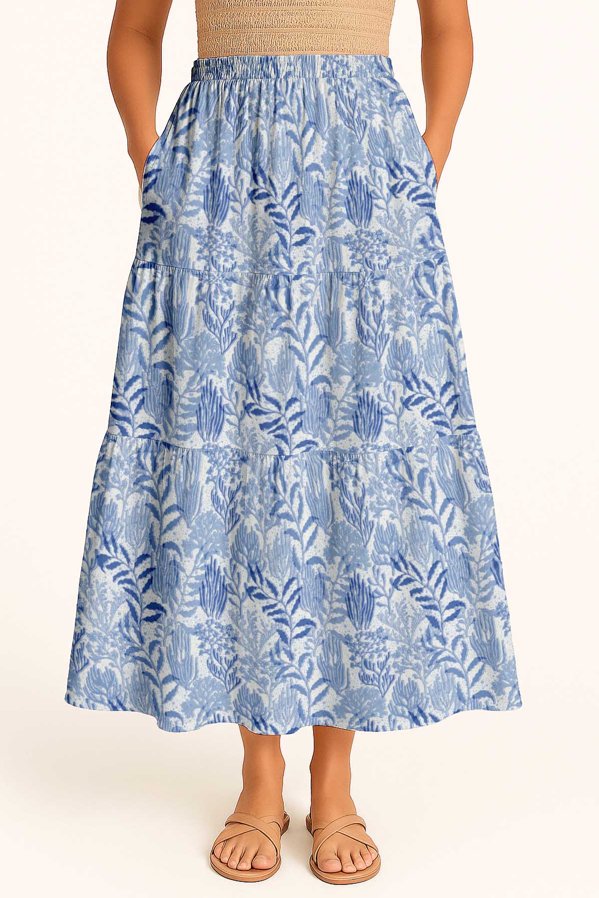 Women's Rayon Maxi Skirt with Pockets | Flowy Tiered Boho Skirt