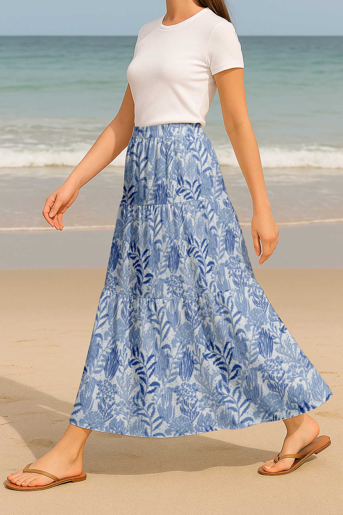 Women's Rayon Maxi Skirt with Pockets | Flowy Tiered Boho Skirt