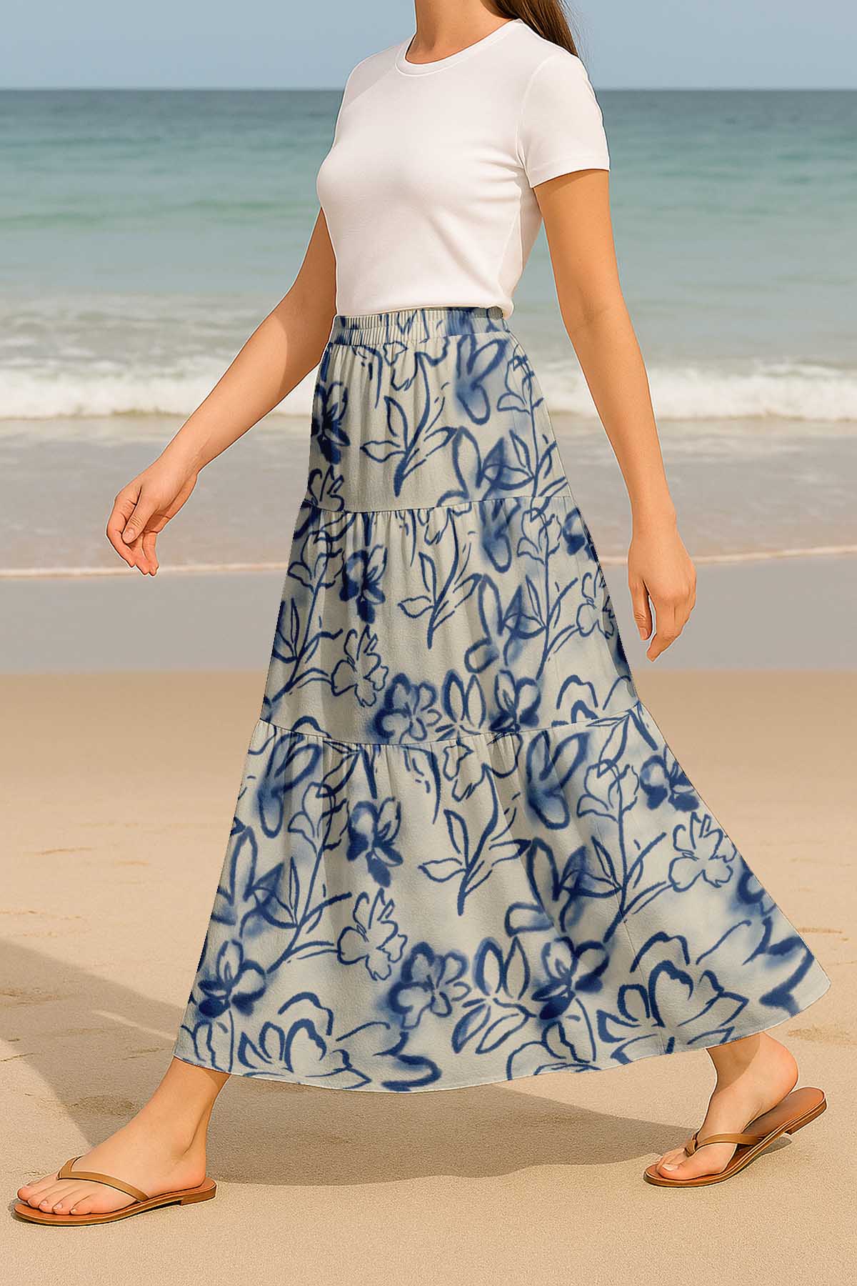 Women's Rayon Maxi Skirt with Pockets | Flowy Tiered Boho Skirt