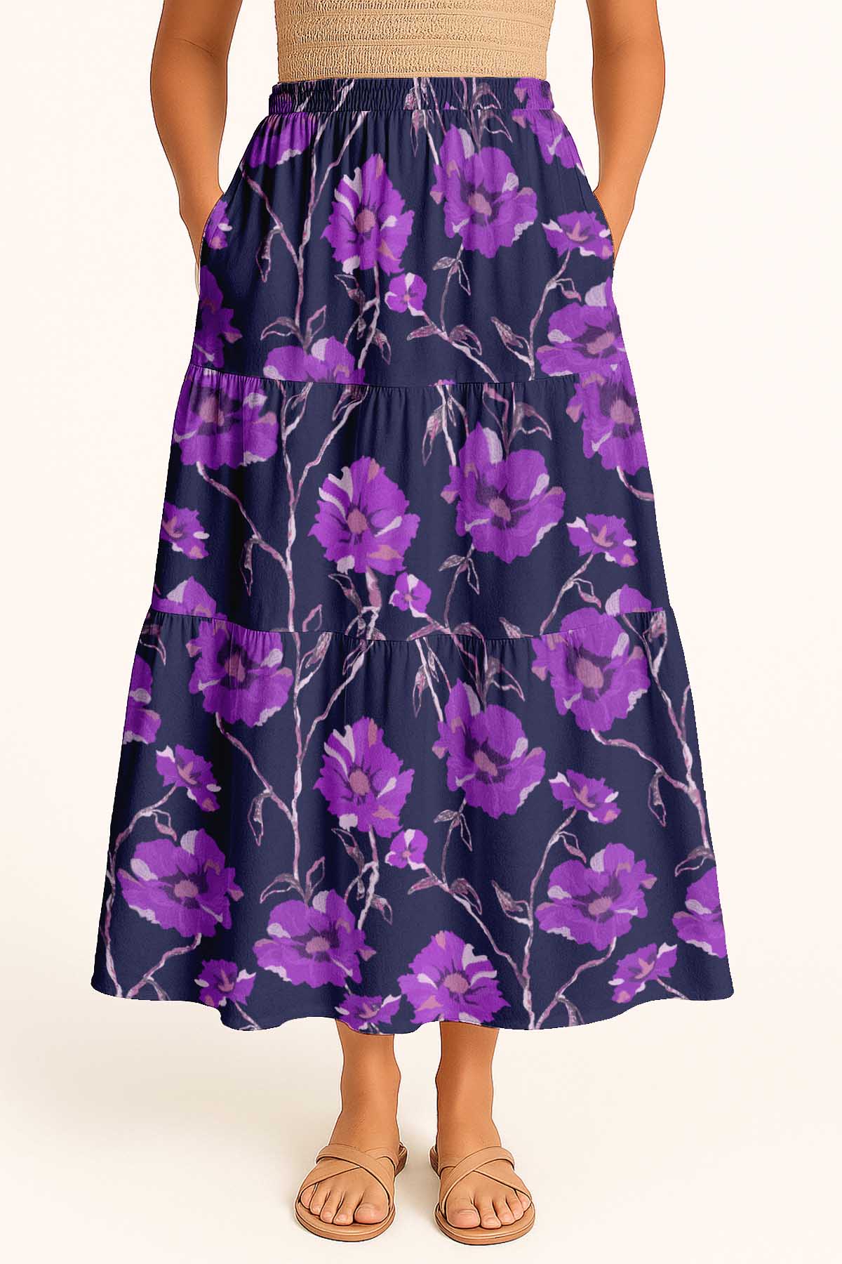 Women's Flowy Tiered Boho Skirt | Elastic Waist Resort Wear | Summer & Travel Outfit