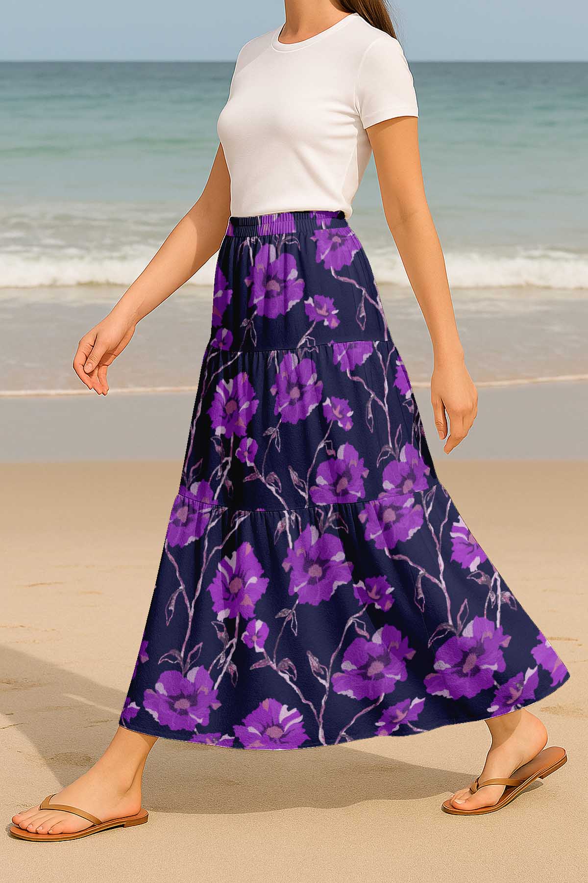 Women's Flowy Tiered Boho Skirt | Elastic Waist Resort Wear | Summer & Travel Outfit