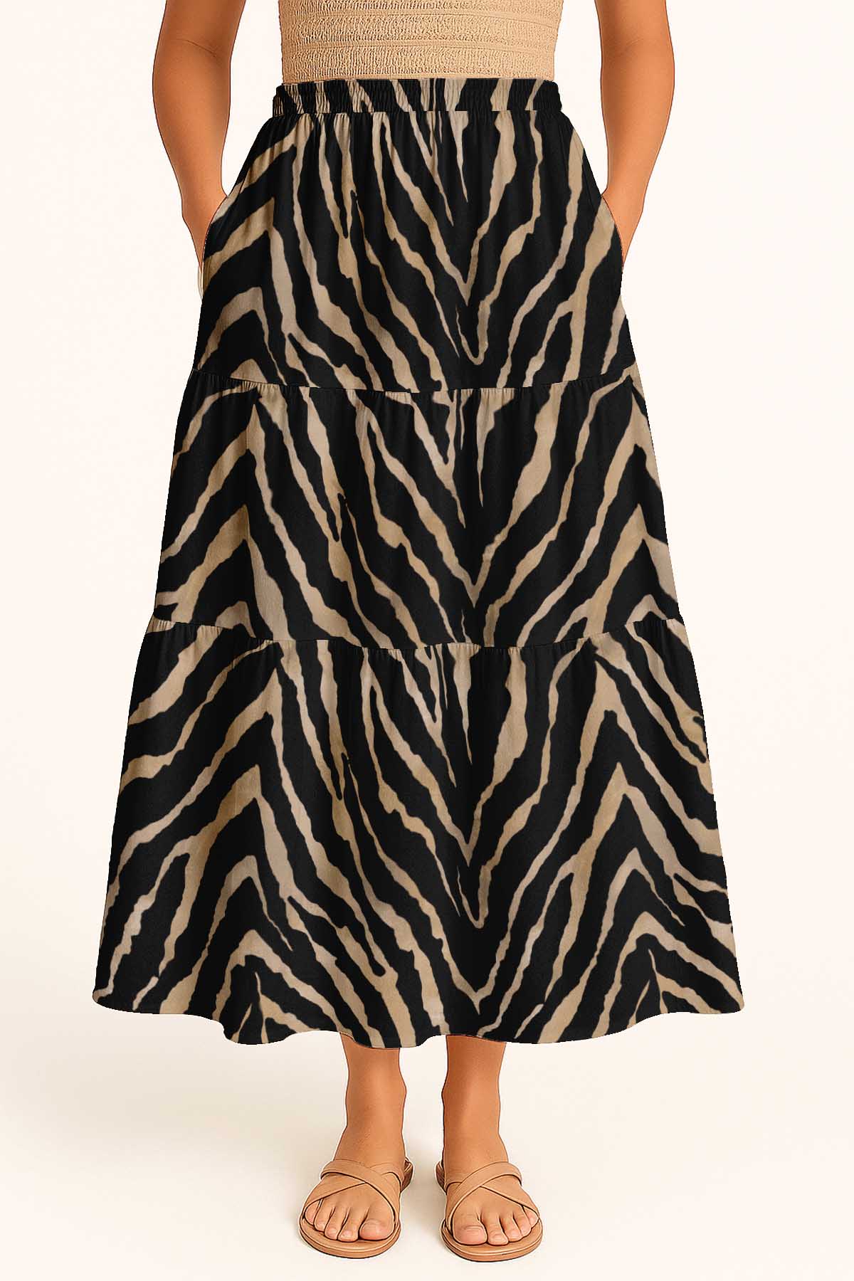 Women's Rayon Maxi Skirt with Pockets | Flowy Tiered Boho Skirt