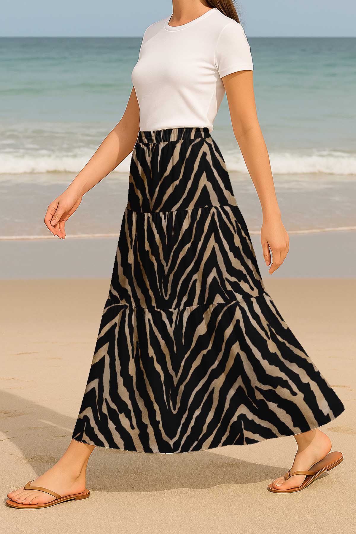 Women's Rayon Maxi Skirt with Pockets | Flowy Tiered Boho Skirt