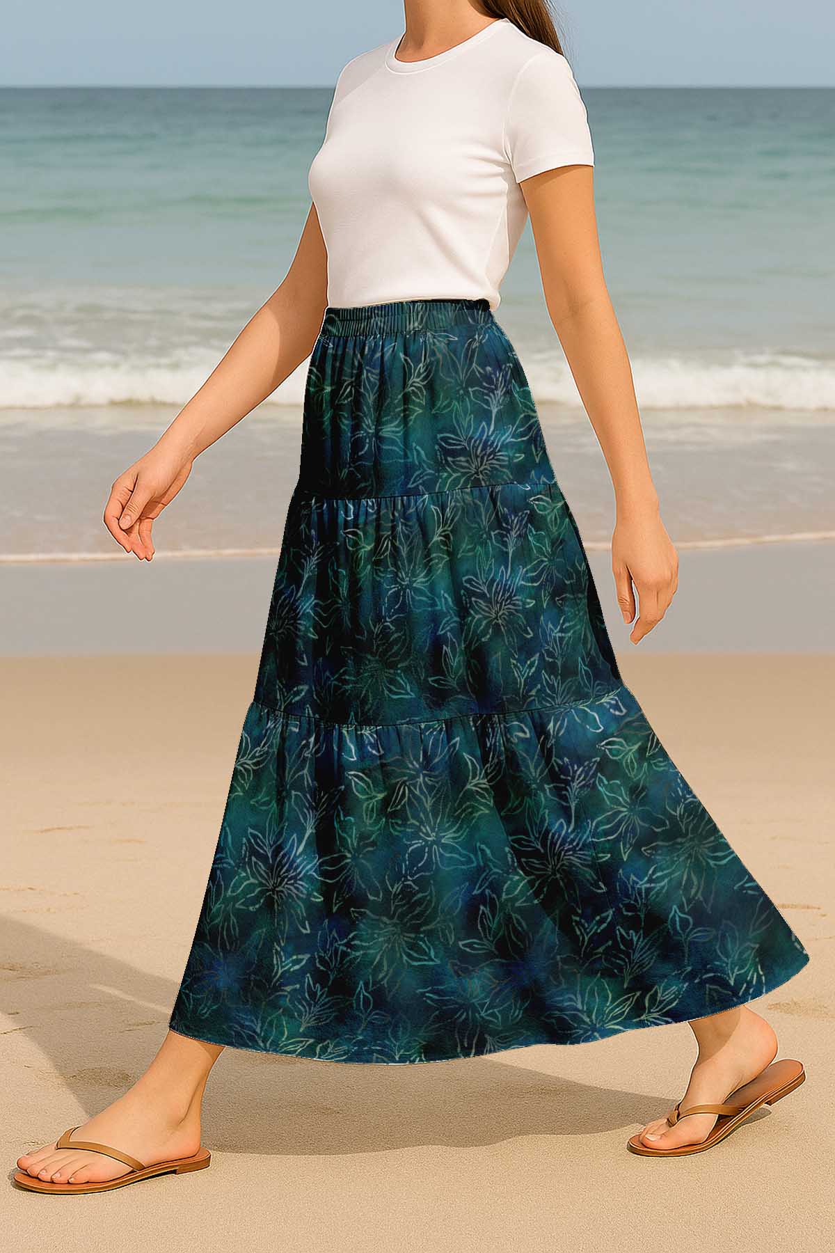 Women's Flowy Tiered Boho Skirt | Elastic Waist Resort Wear | Summer & Travel Outfit