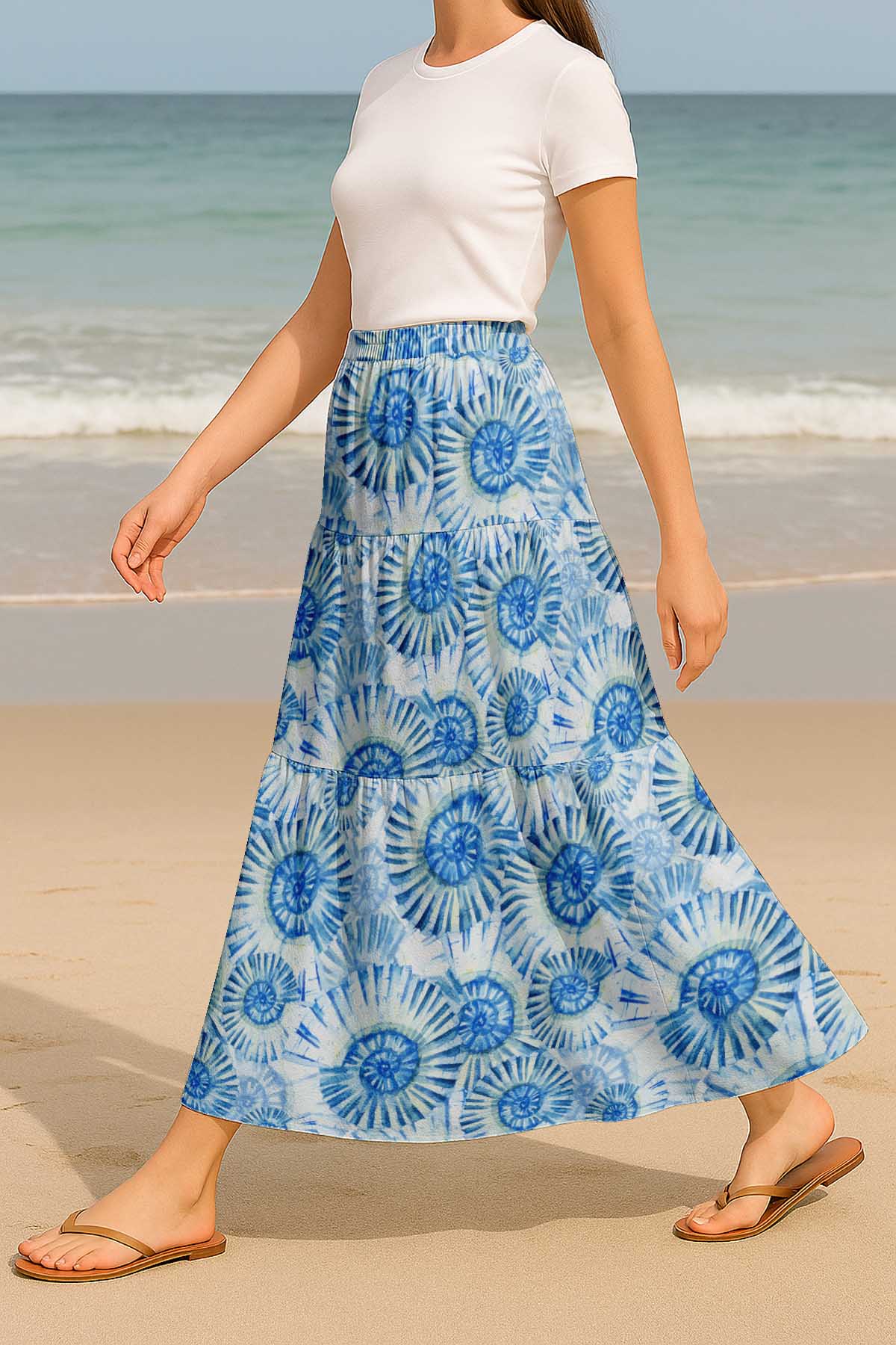 Women's Flowy Tiered Boho Skirt | Elastic Waist Resort Wear | Summer & Travel Outfit