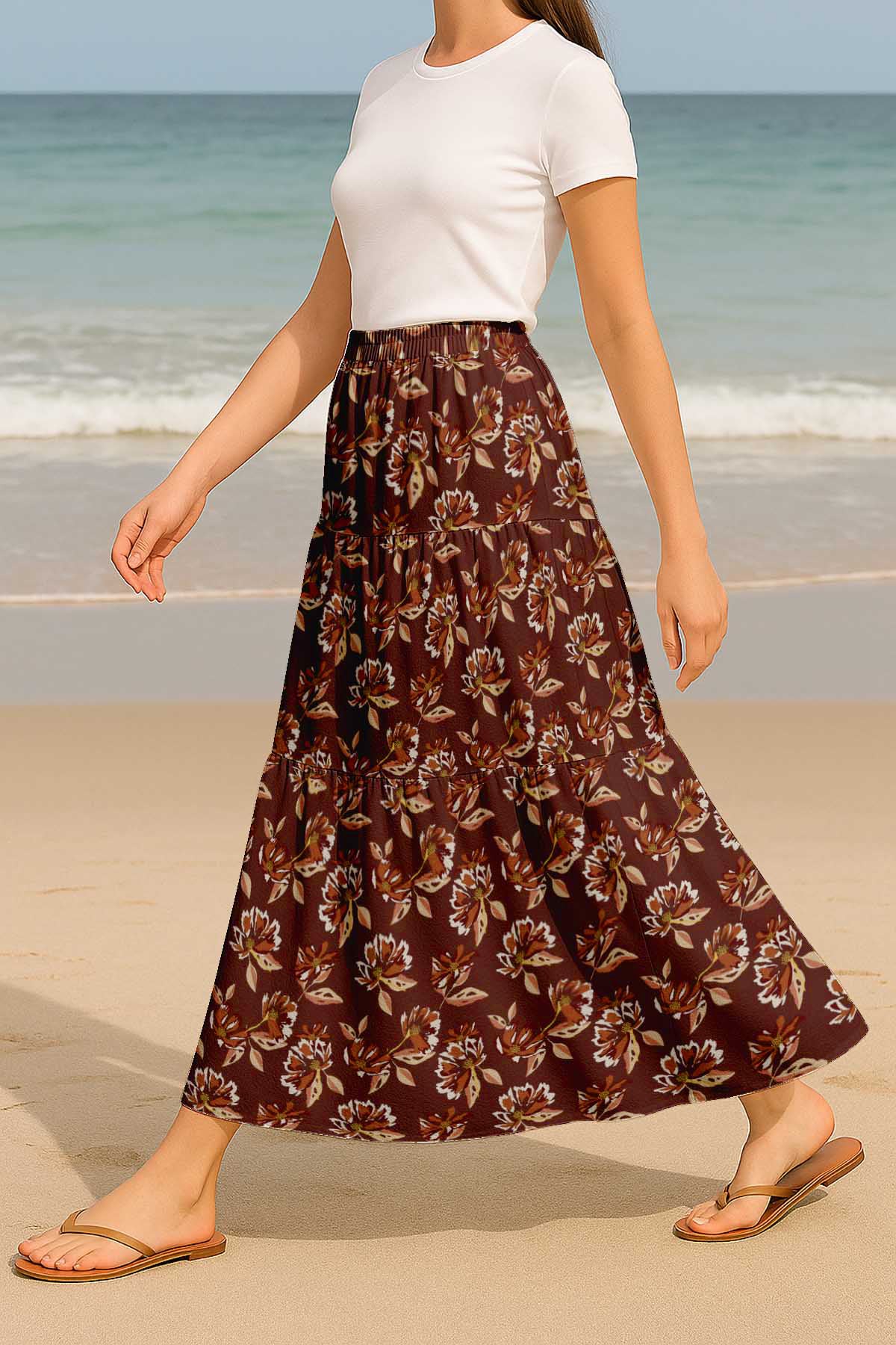 Women's Flowy Tiered Boho Skirt | Elastic Waist Resort Wear | Summer & Travel Outfit