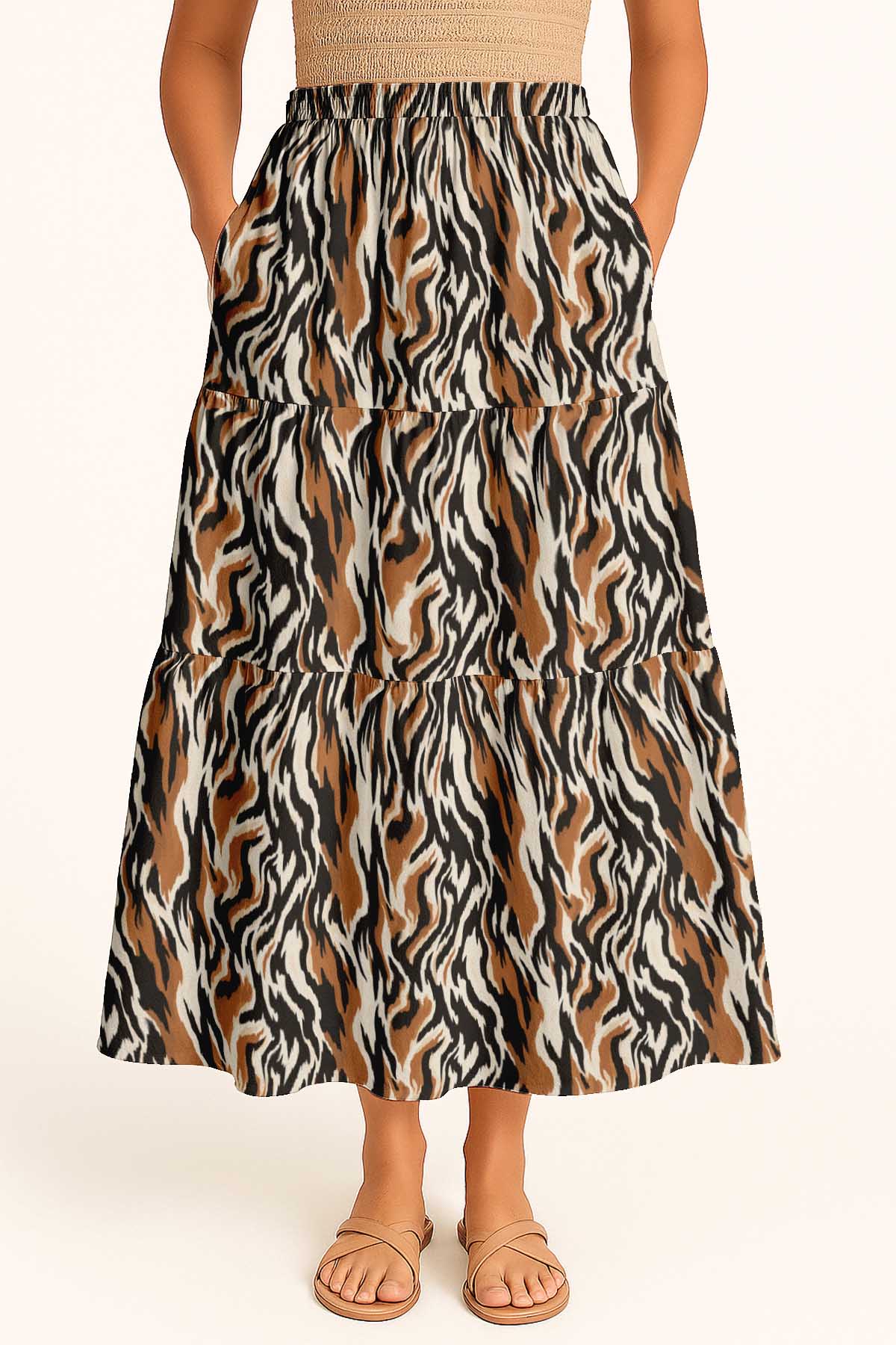 Flowy Tiered Boho Skirt | Women's Maxi Skirt with Pockets Summer & Travel Outfit