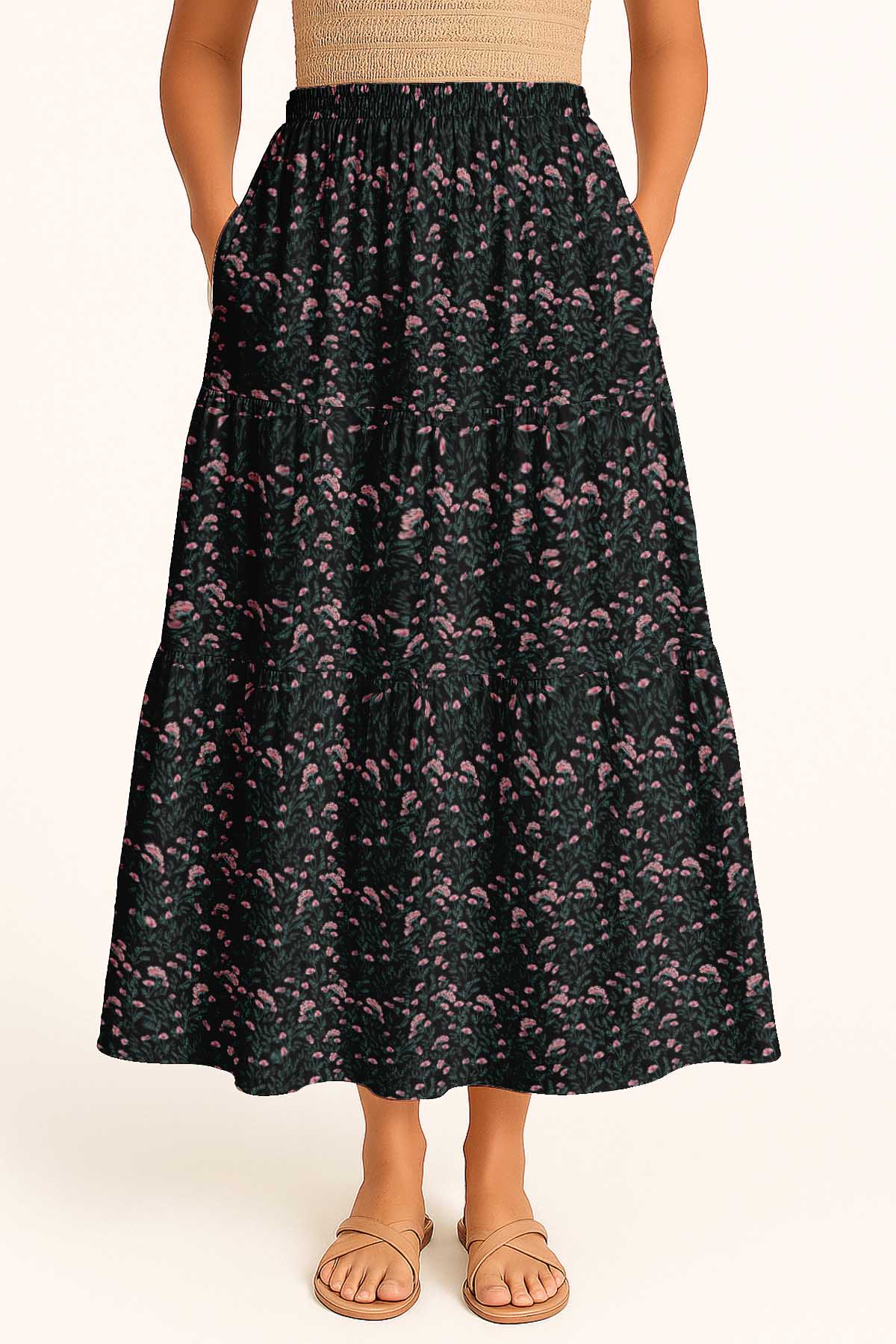 Flowy Tiered Boho Skirt | Women's Maxi Skirt with Pockets Summer & Travel Outfit