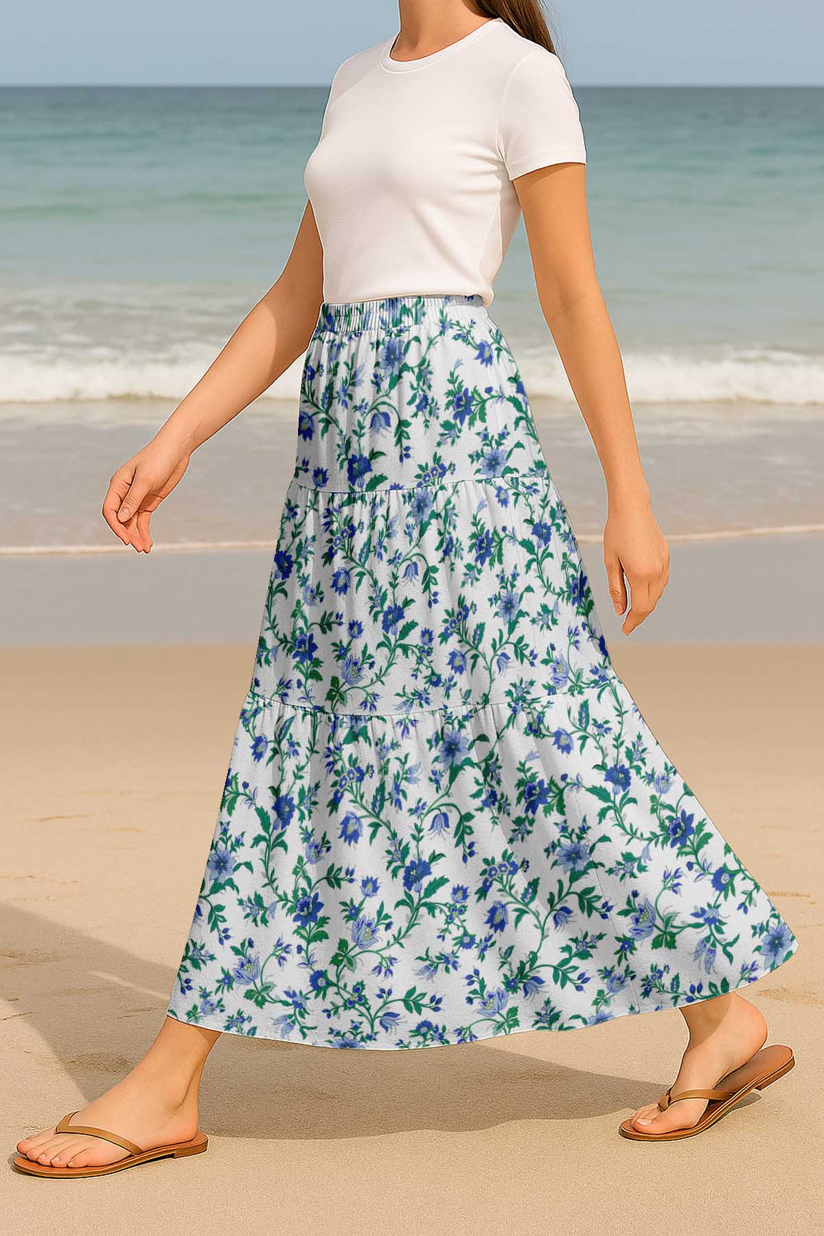Flowy Tiered Boho Skirt | Women's Maxi Skirt with Pockets Summer & Travel Outfit