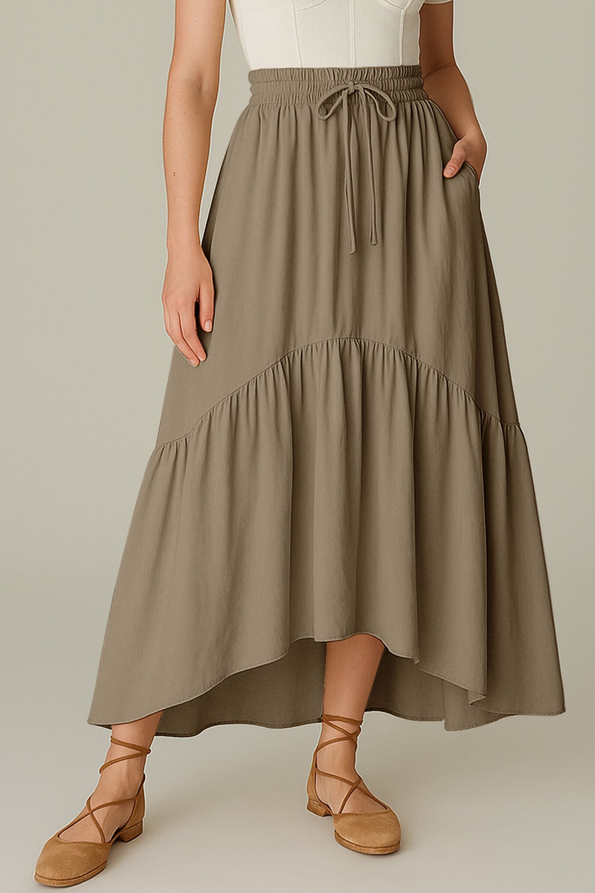 Rayon Renaissance Style Skirt with Elastic Waist & Pockets