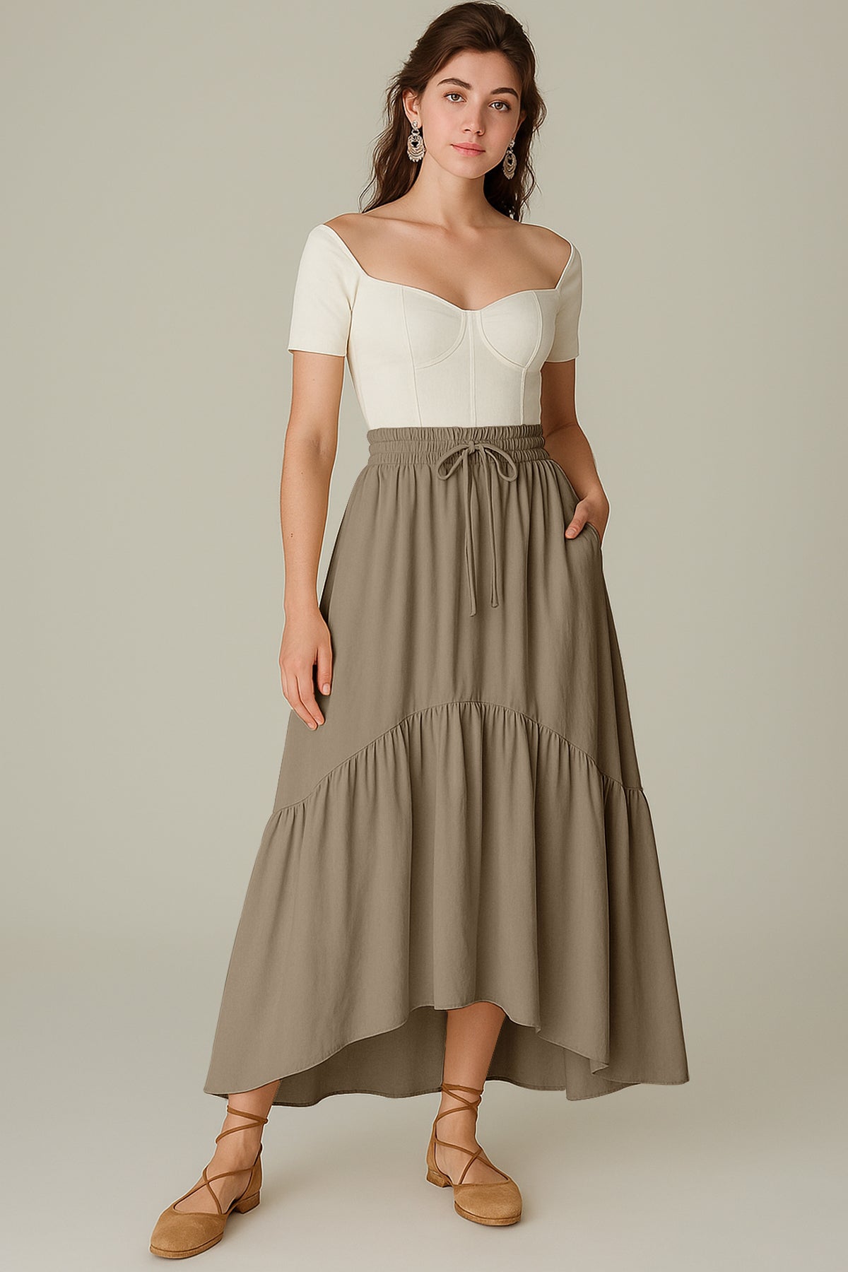 Rayon Renaissance Style Skirt with Elastic Waist & Pockets