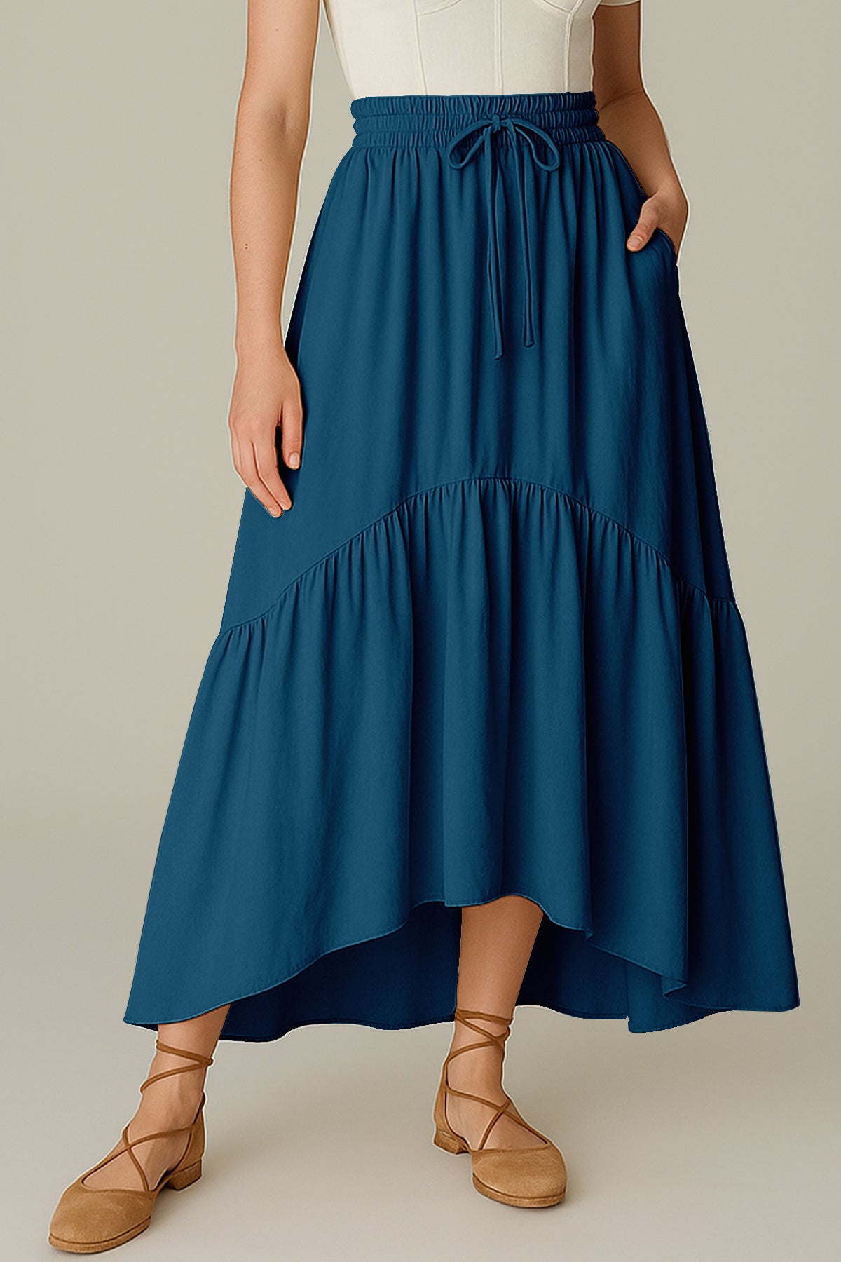 Rayon Renaissance Style Skirt with Elastic Waist & Pockets