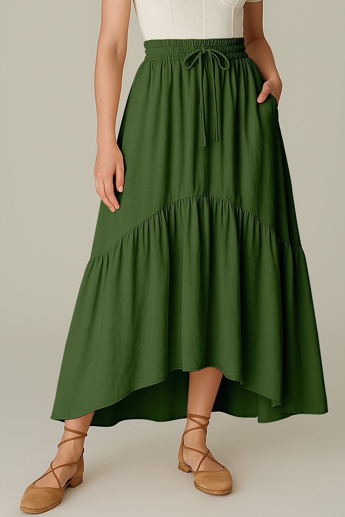Rayon Renaissance Style Skirt with Elastic Waist & Pockets