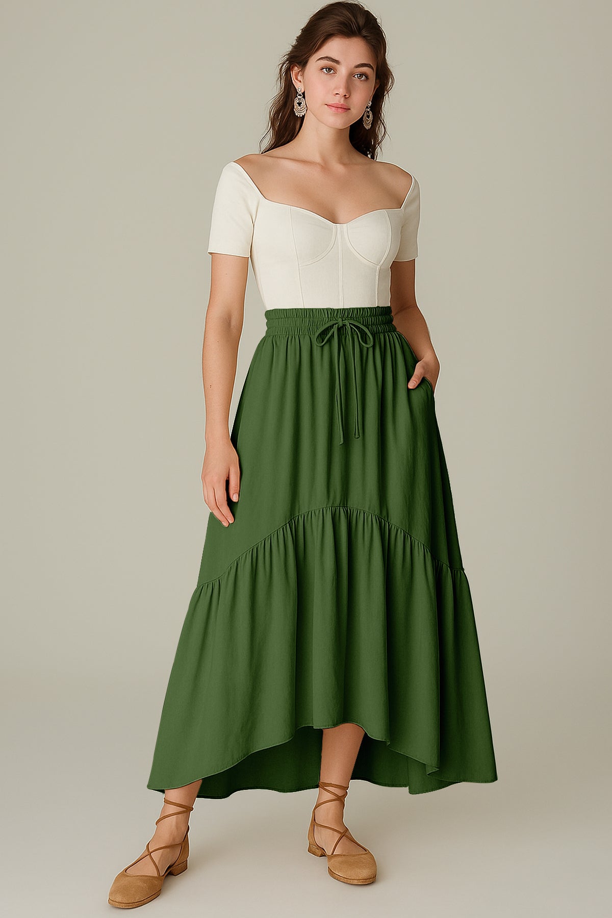 Rayon Renaissance Style Skirt with Elastic Waist & Pockets