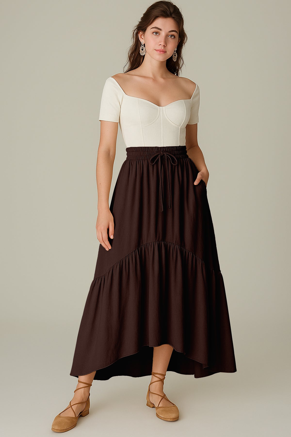 Rayon Renaissance Style Skirt with Elastic Waist & Pockets