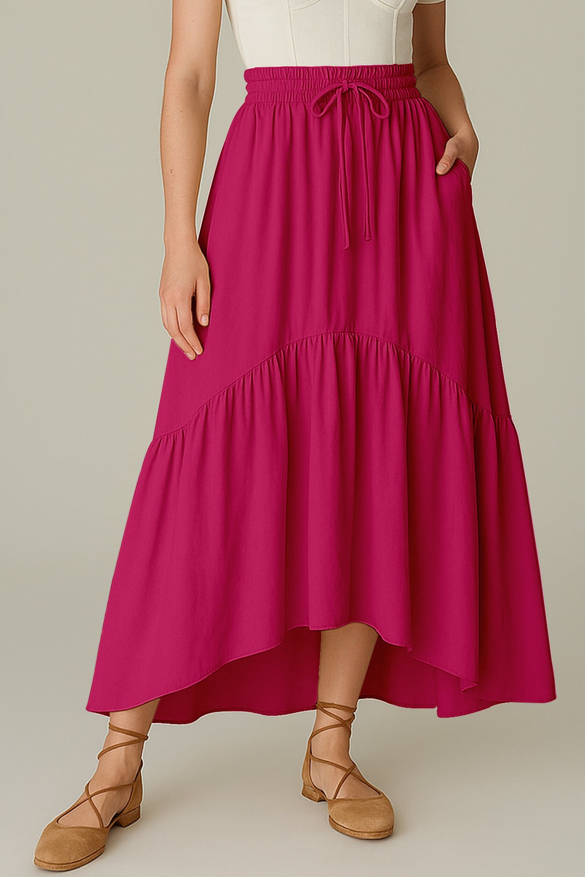 Rayon Renaissance Style Skirt with Elastic Waist & Pockets