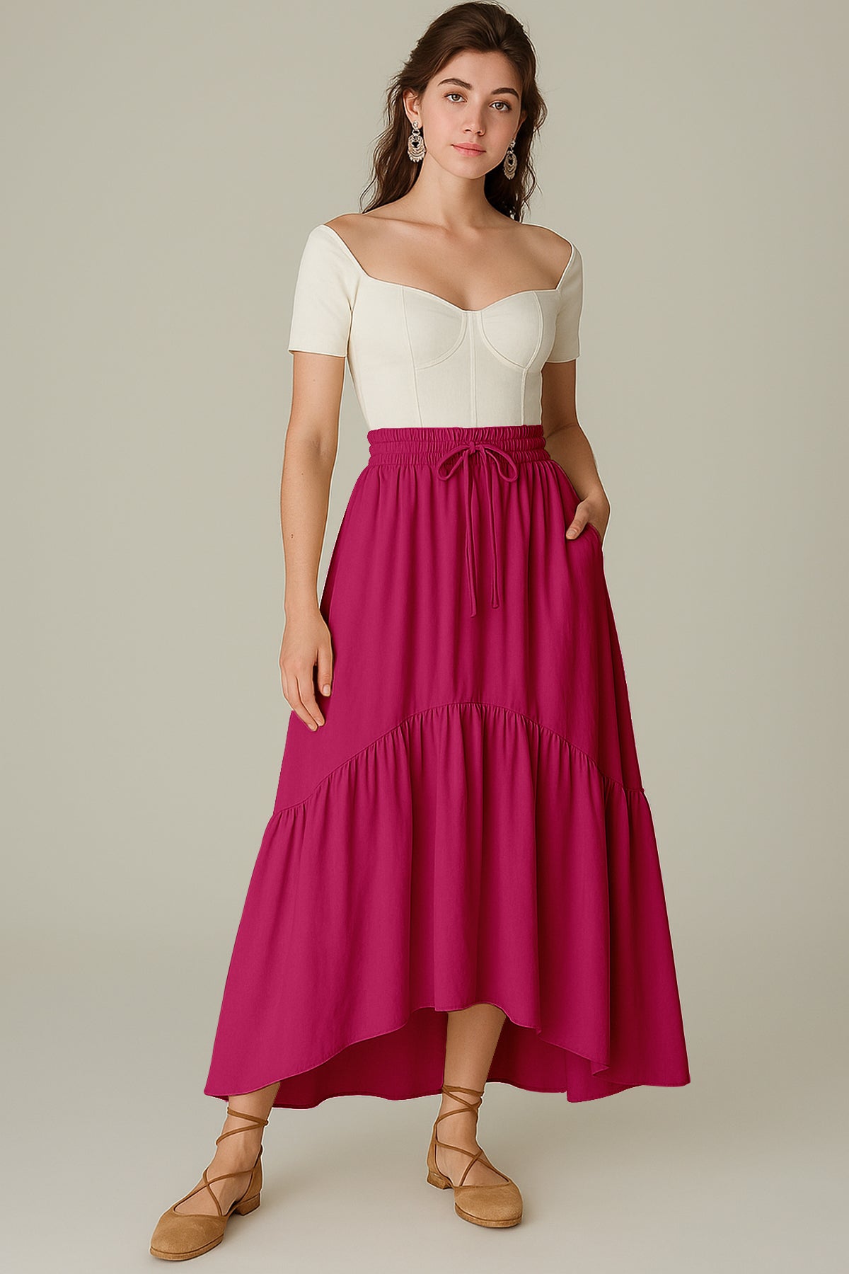 Rayon Renaissance Style Skirt with Elastic Waist & Pockets