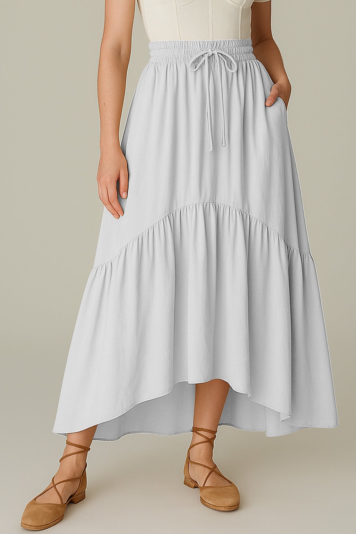 Rayon Renaissance Style Skirt with Elastic Waist & Pockets