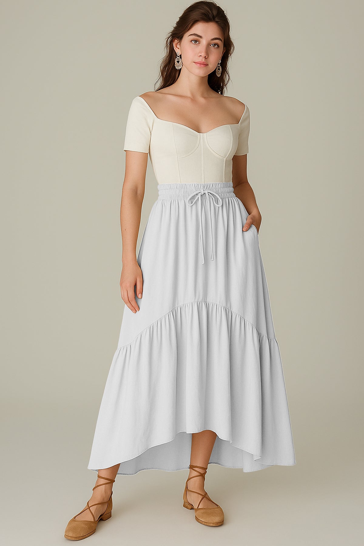 Rayon Renaissance Style Skirt with Elastic Waist & Pockets