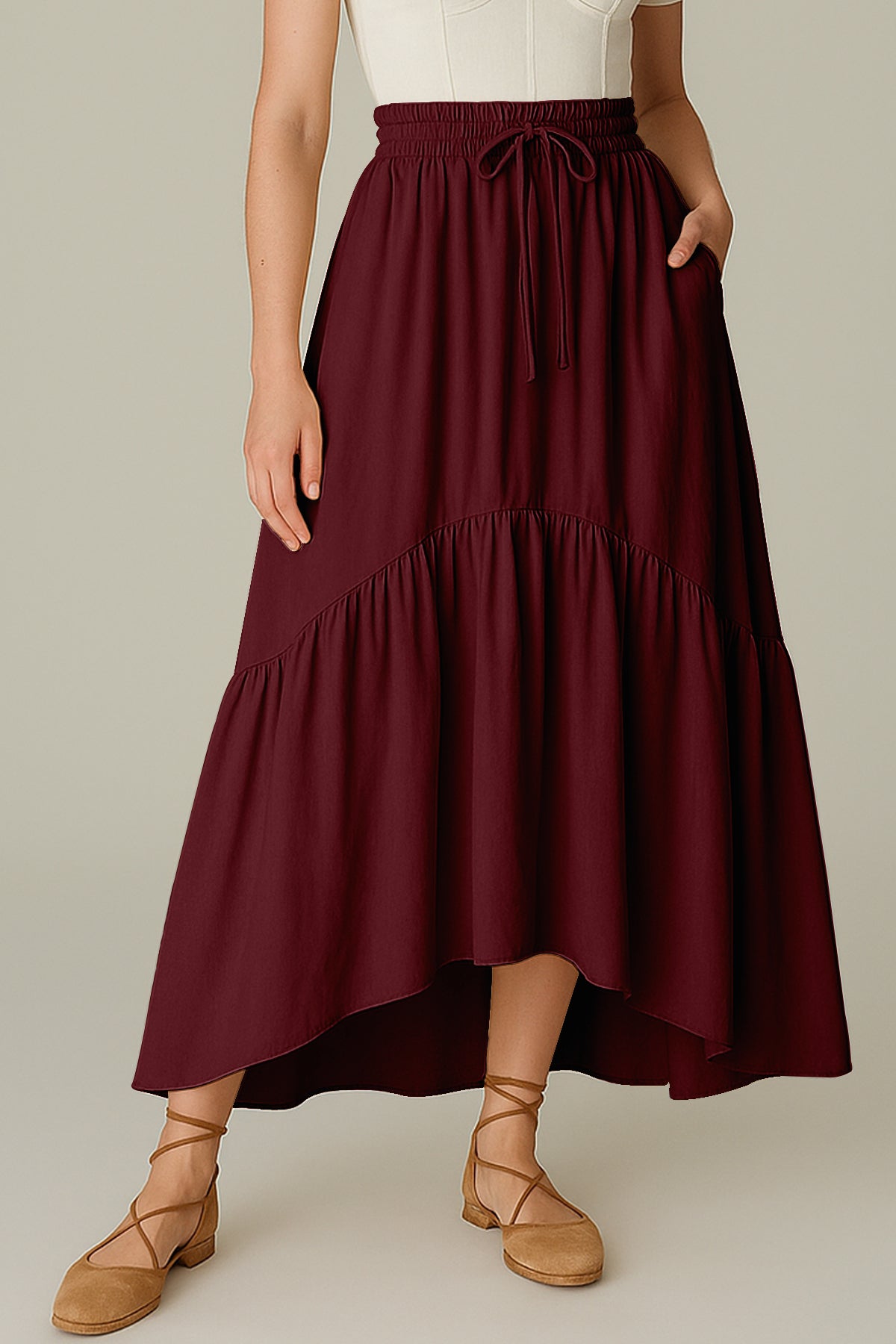 Boho Skirt for Women  Rayon Renaissance Style Skirt with Elastic Waist & Pockets