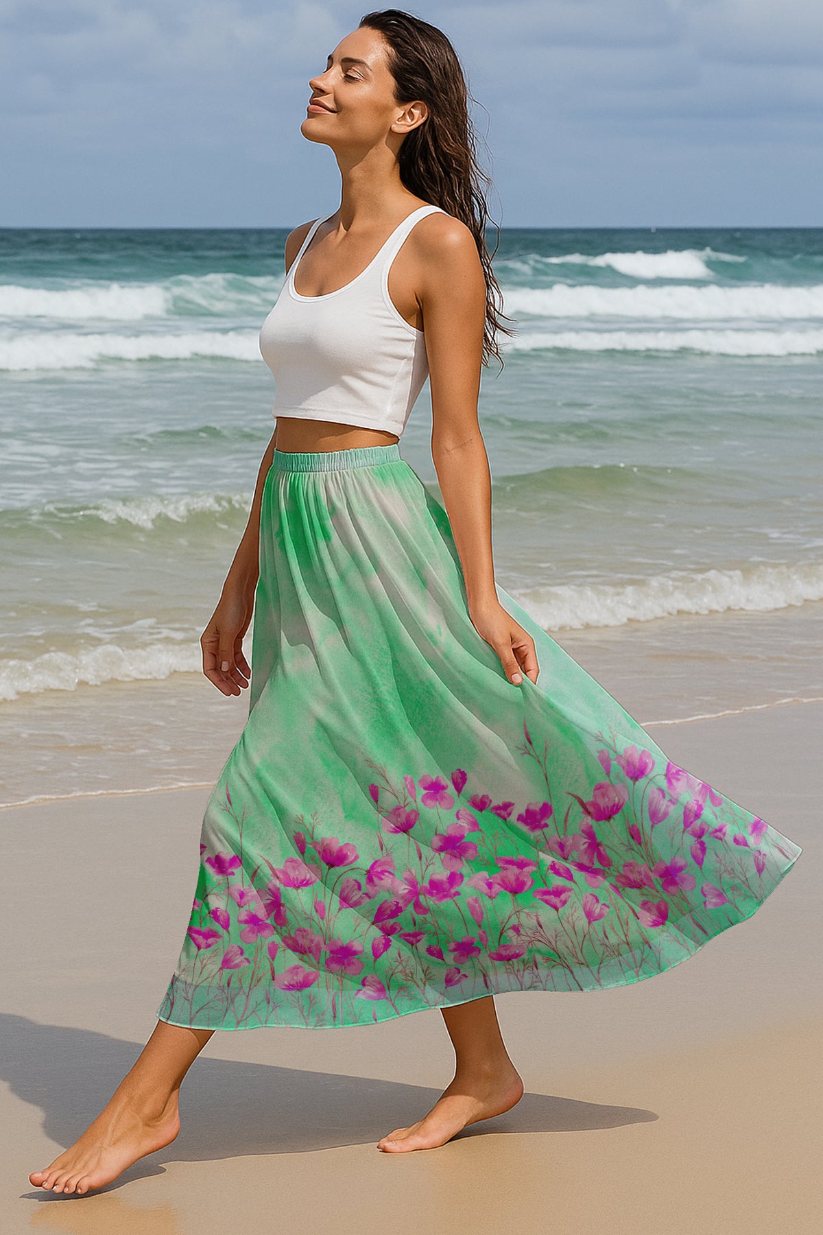 Women's Chiffon Maxi Skirt with Lining - 40" Long