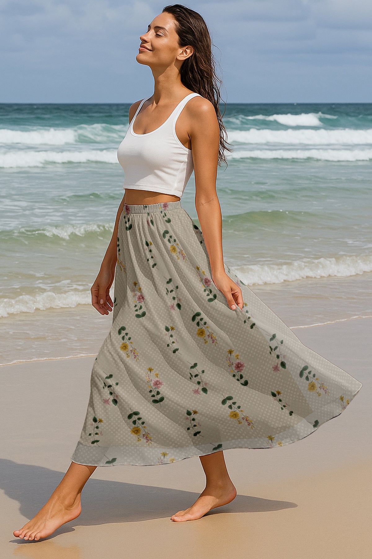 Women's Printed Skirt for Beach, Summer Outfits, High Waist Flowy Skirt
