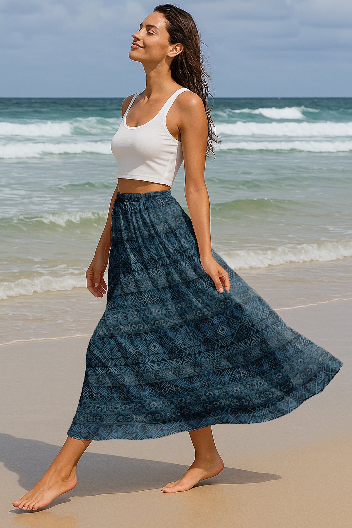 Women's Printed Skirt for Beach, Summer Outfits, High Waist Flowy Skirt