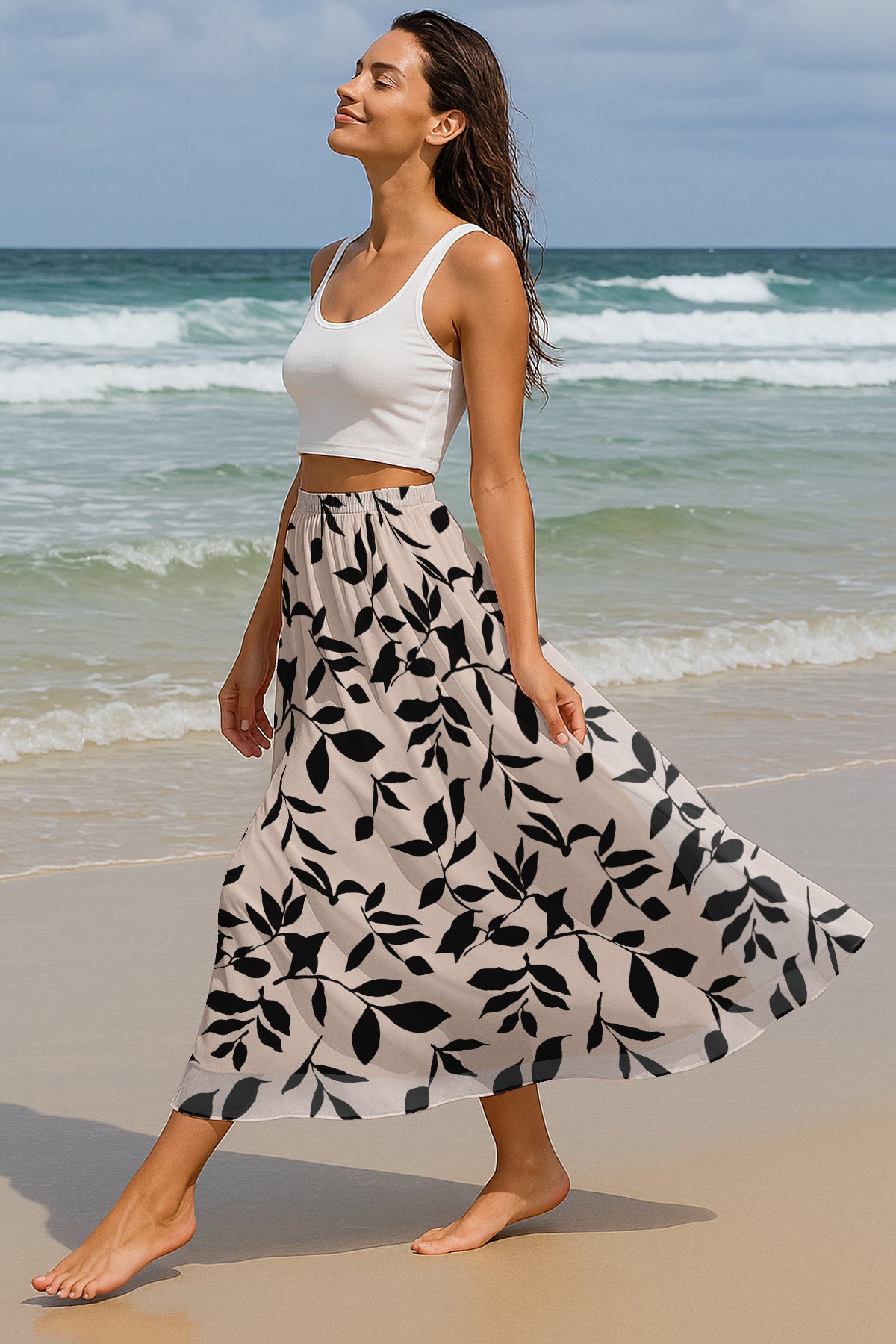 Women's Printed Skirt for Beach, Summer Outfits, High Waist Flowy Skirt