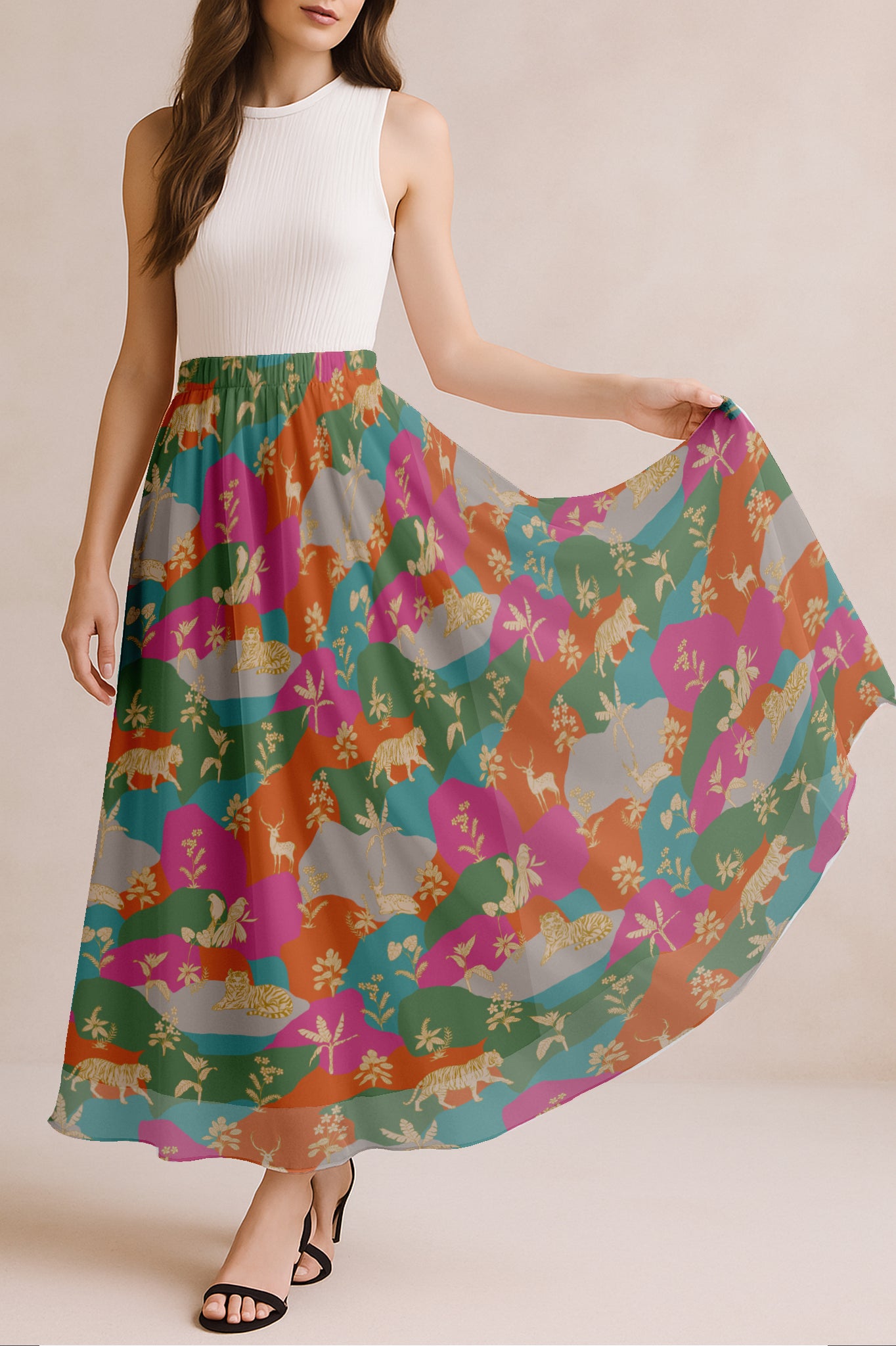 Women's Printed Skirt for Beach, Summer Outfits, High Waist Flowy Skirt
