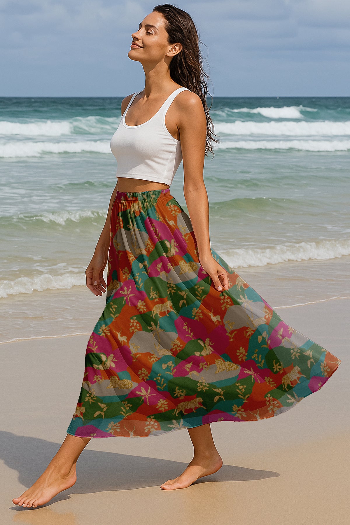 Women's Printed Skirt for Beach, Summer Outfits, High Waist Flowy Skirt
