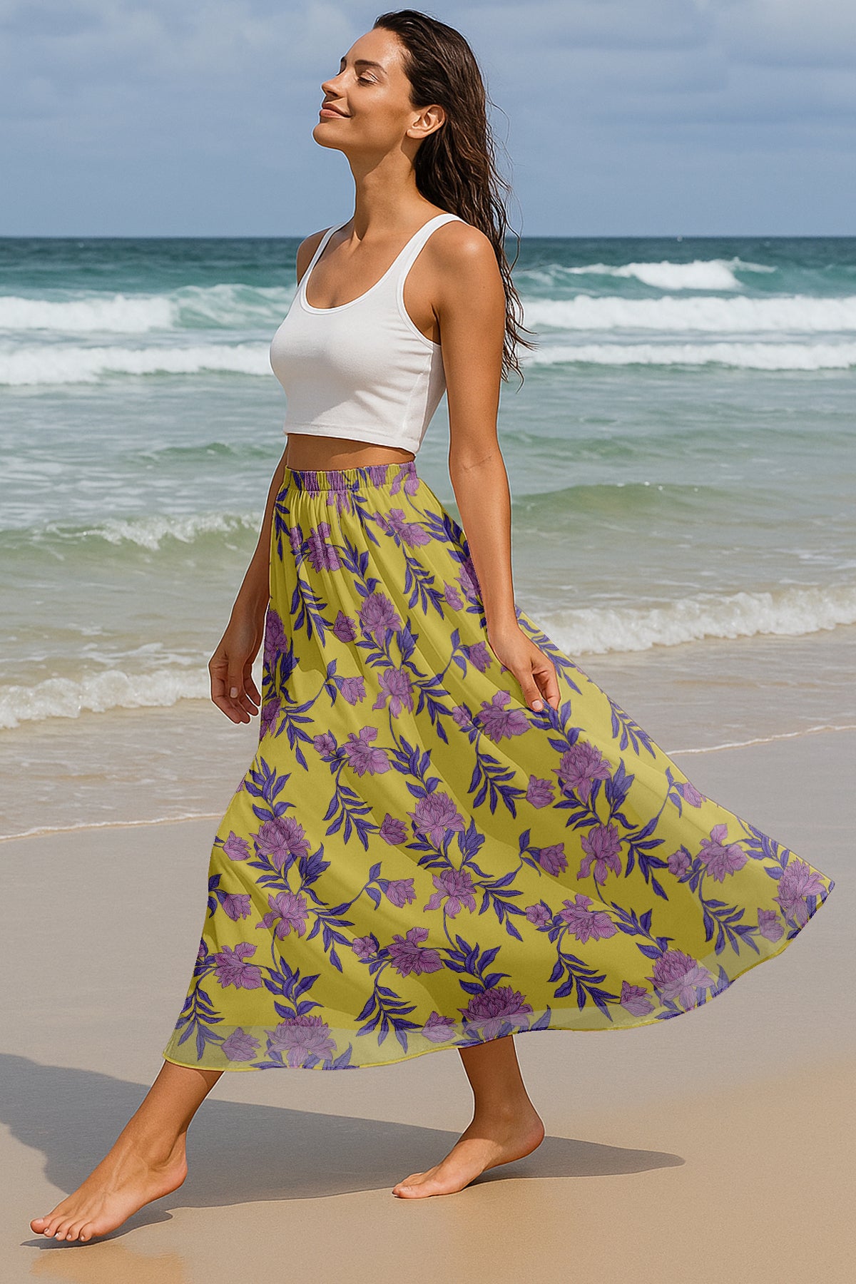 Women's Printed Skirt for Beach, Summer Outfits, High Waist Flowy Skirt