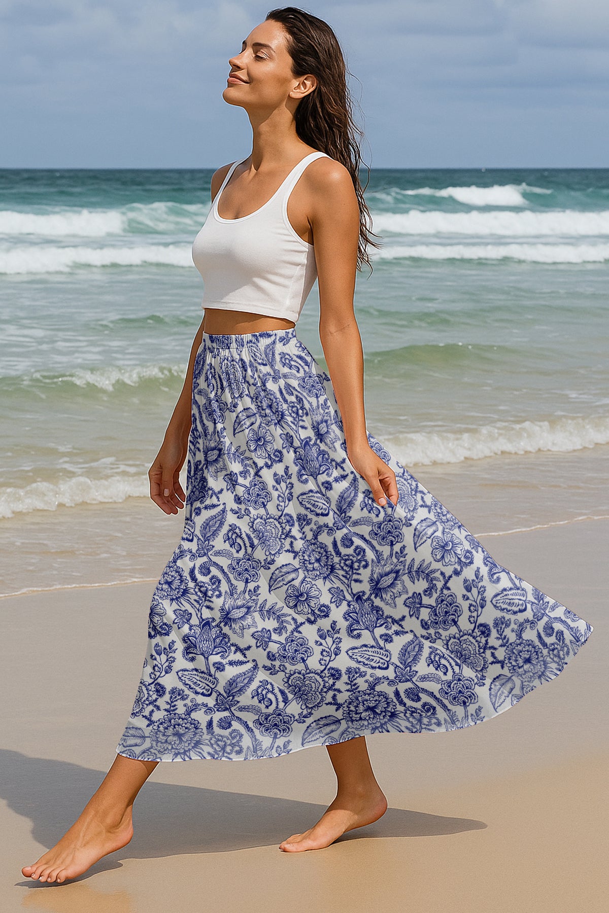 Women's Printed Skirt for Beach, Summer Outfits, High Waist Flowy Skirt