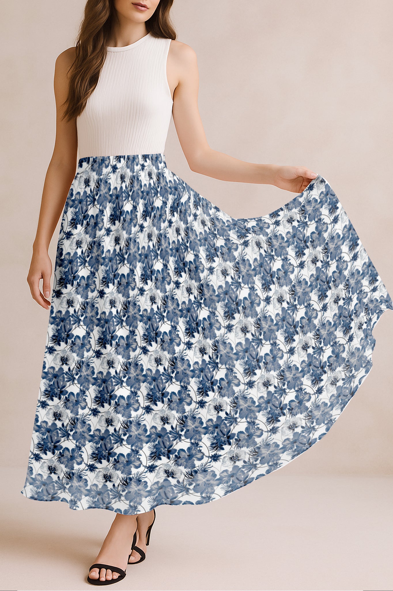 Women's Maxi Skirt with Lining - 40" Summer Outfits, High Waist Flowy Skirt