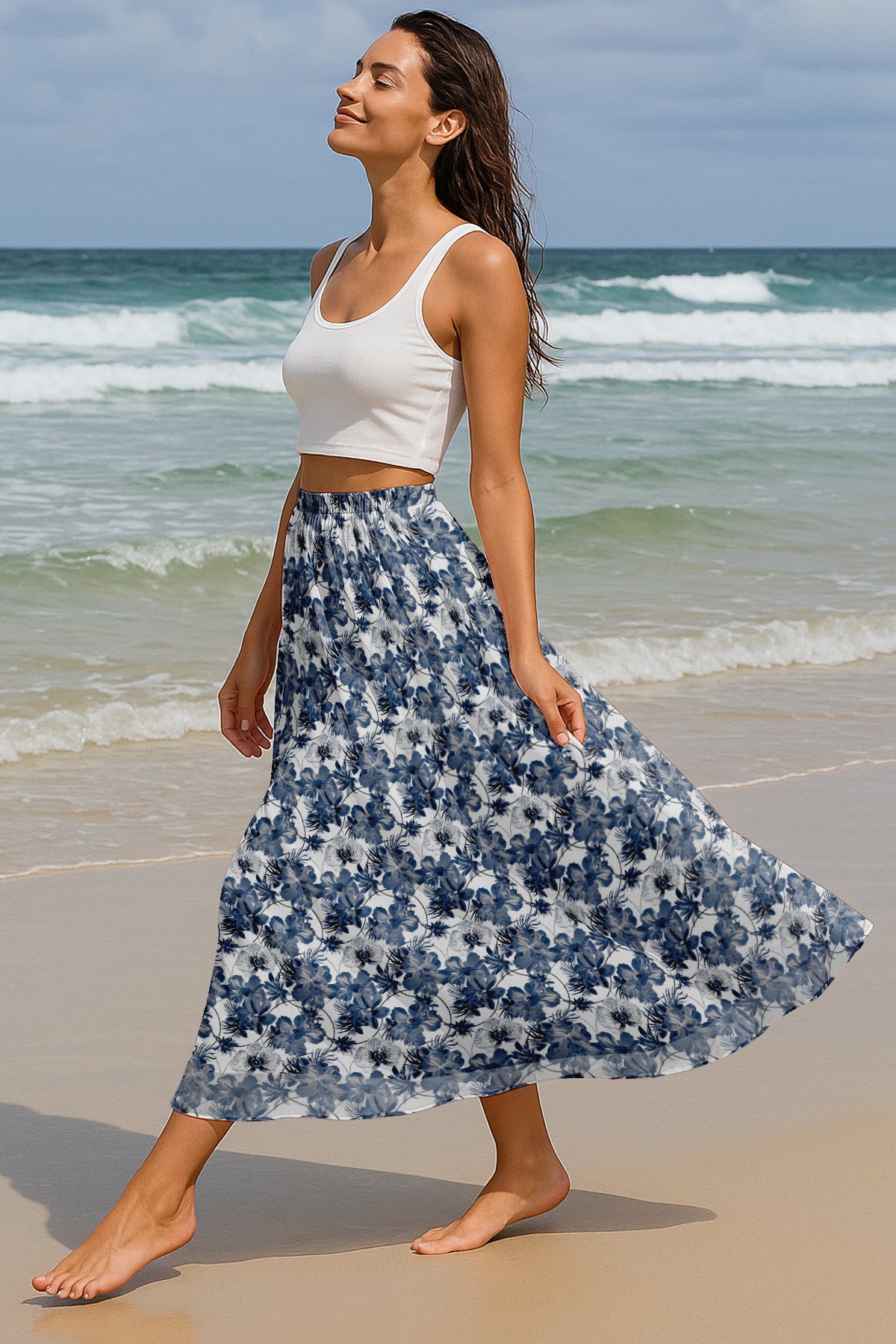 Women's Maxi Skirt with Lining - 40" Summer Outfits, High Waist Flowy Skirt