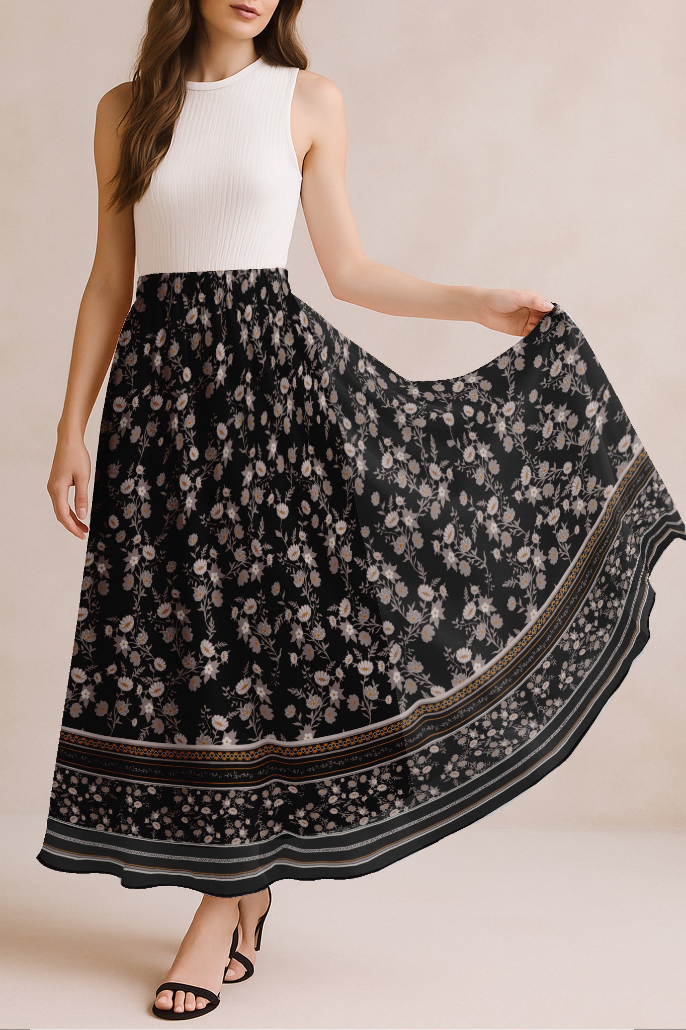 Women's Printed Skirt for Beach, Summer Outfits, High Waist Flowy Skirt