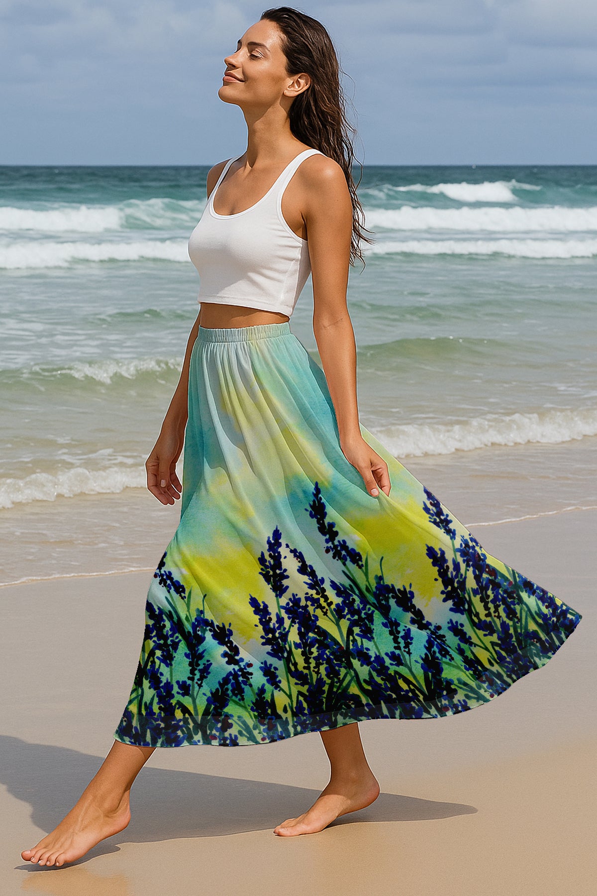 Women's Maxi Skirt with Lining - 40" Summer Outfits, High Waist Flowy Skirt